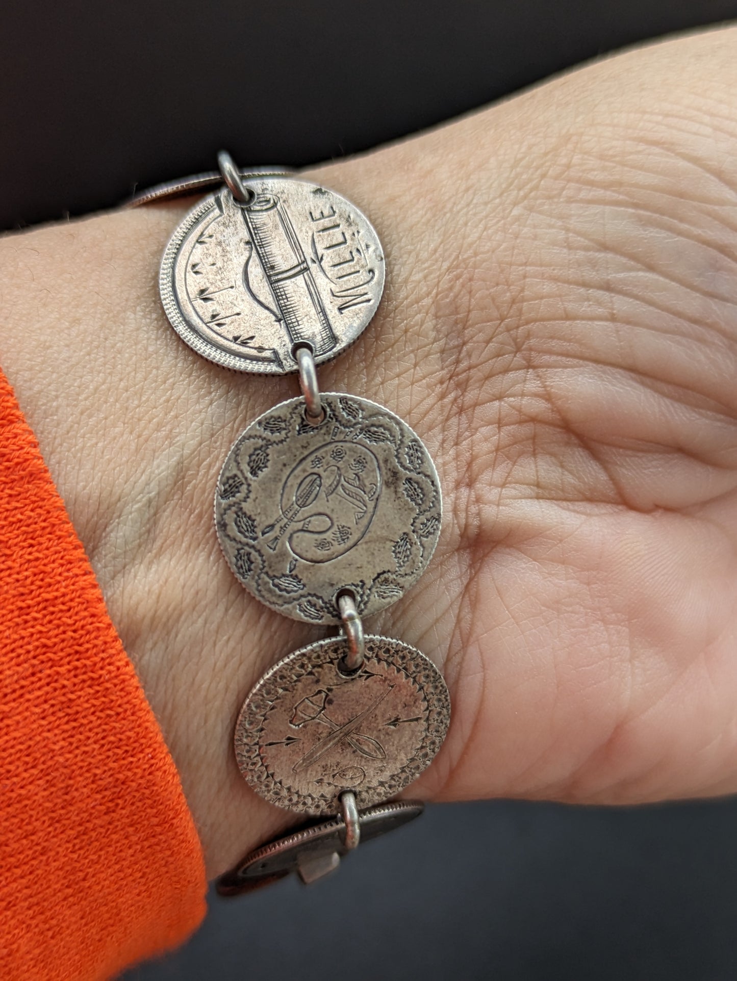 American sterling "love token" bracelet circa 1870s