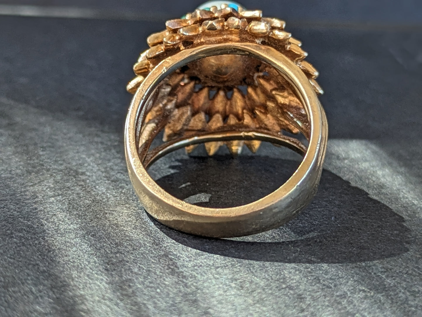Turquoise pearl flower ring 10K