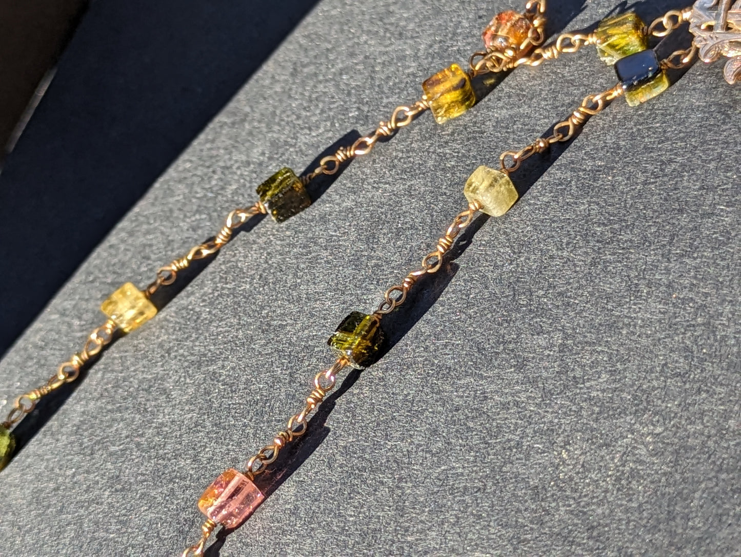 15k English Monogram on Tourmaline and 14k Chain