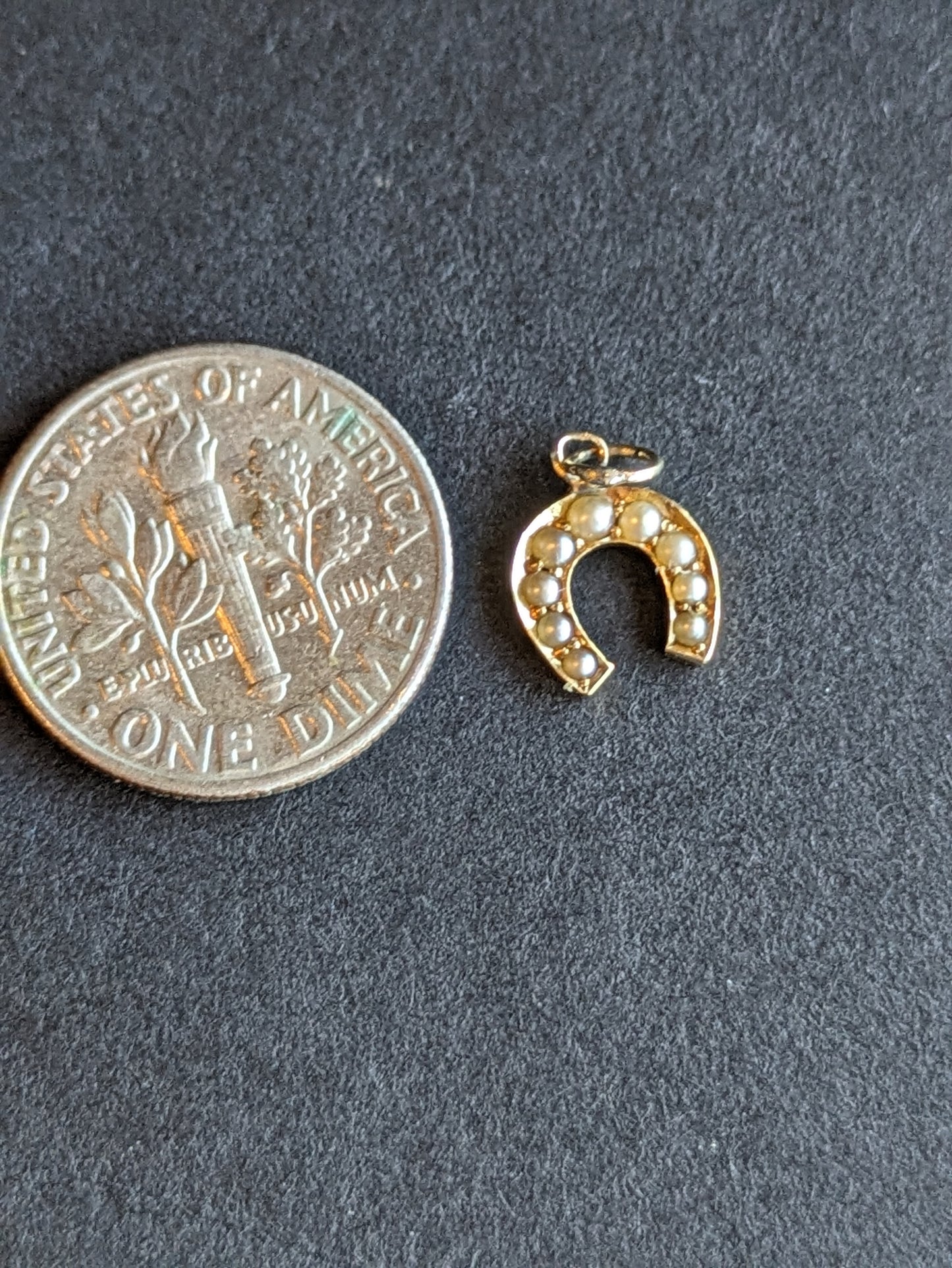Tiny Seed Pearl Horseshoe Charm