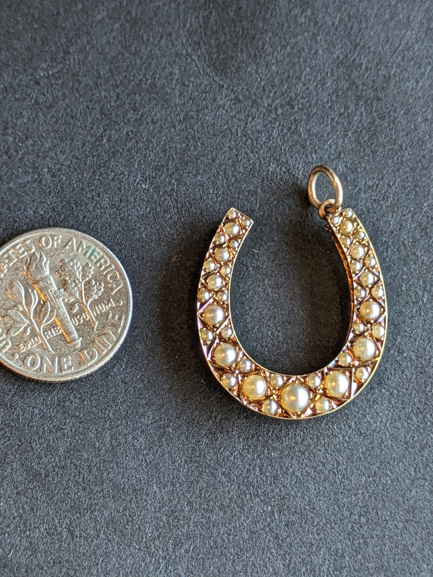 English Horseshoe Pearl Charm