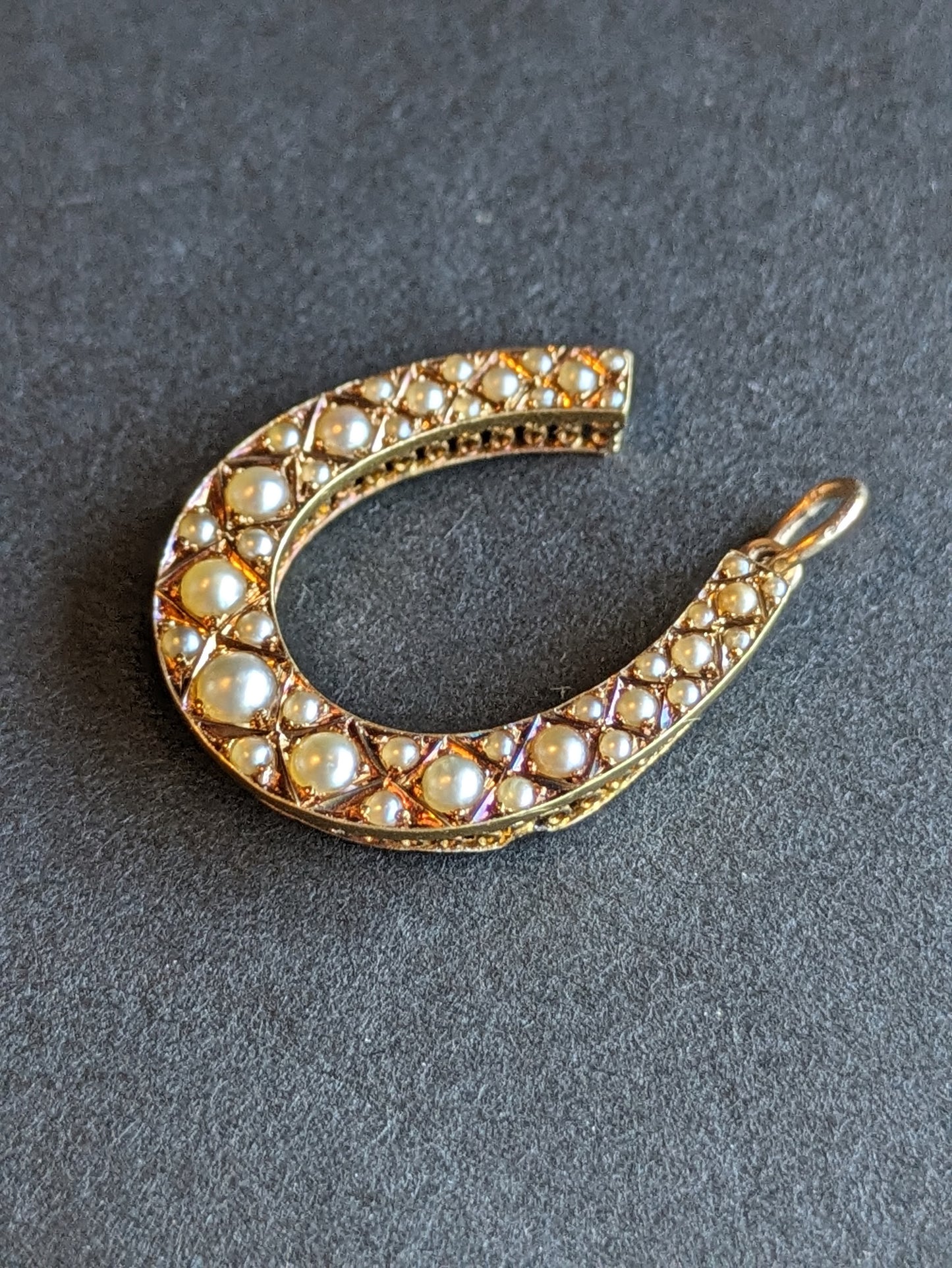 English Horseshoe Pearl Charm