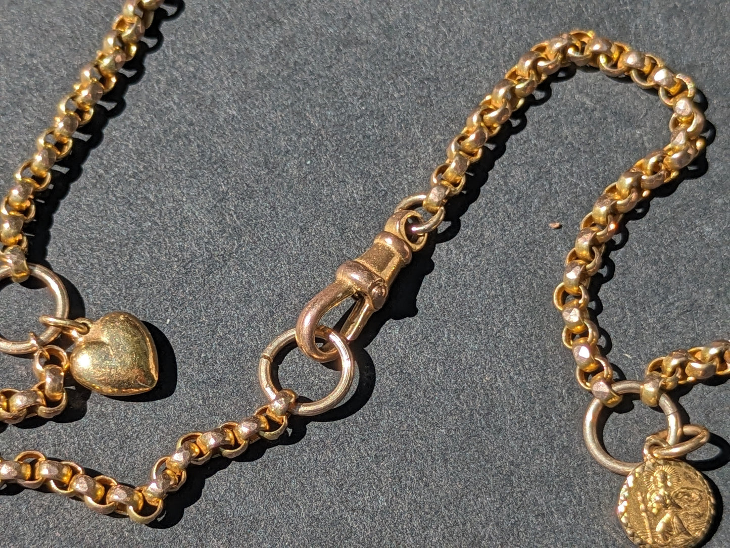 English 9K Chain with St. Christopher and small heart