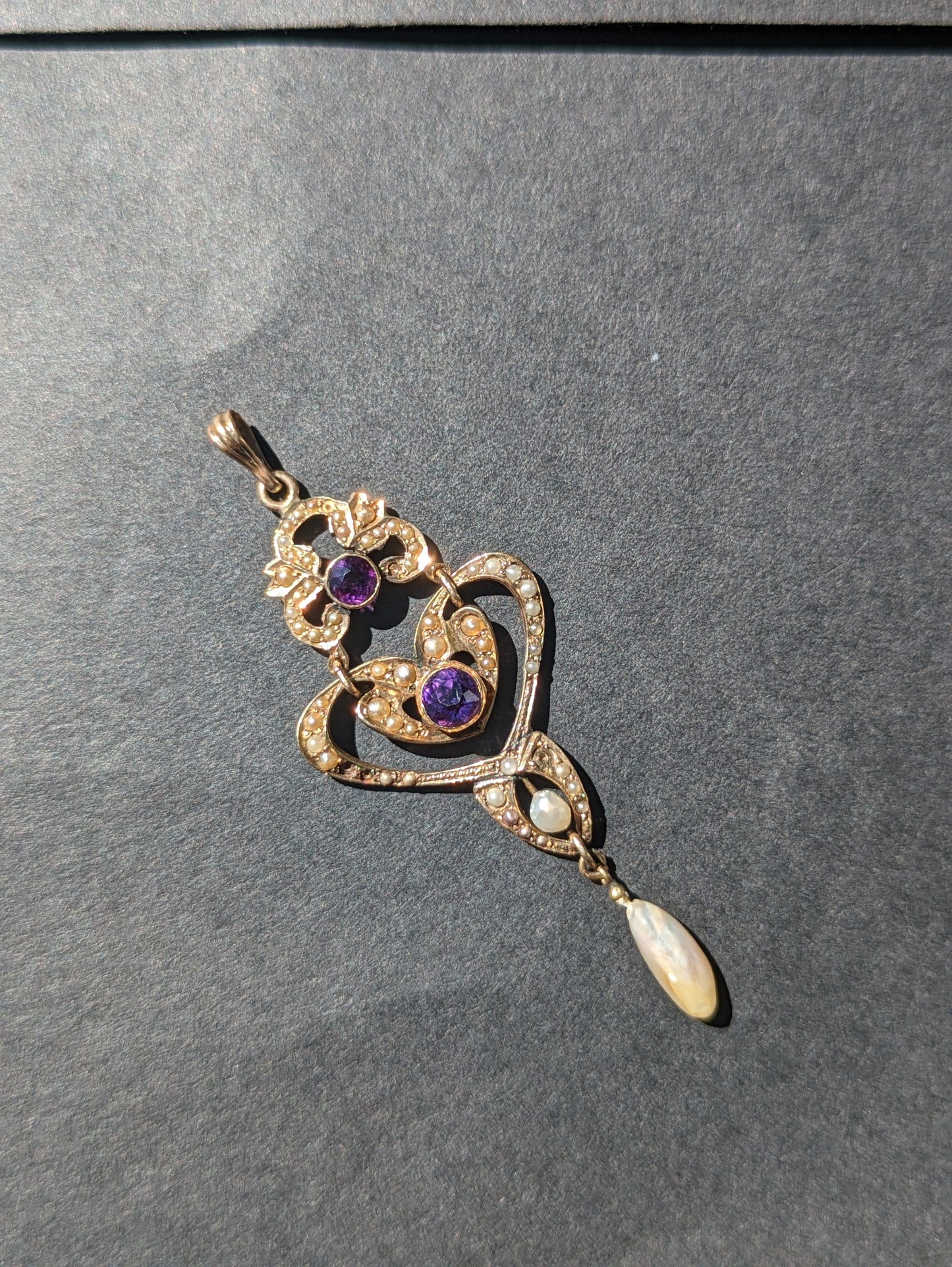 Art Nouveau Seed pearl & Amethyst Lavalier Pendant
