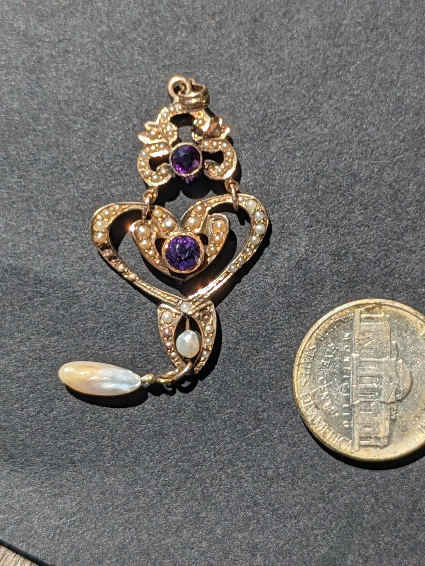 Art Nouveau Seed pearl & Amethyst Lavalier Pendant