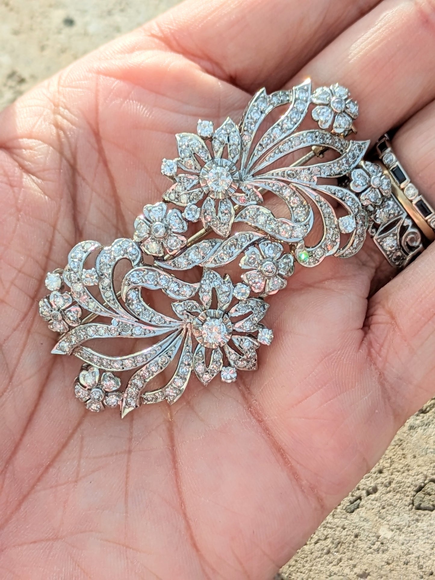14k Large Diamond floral spray brooch