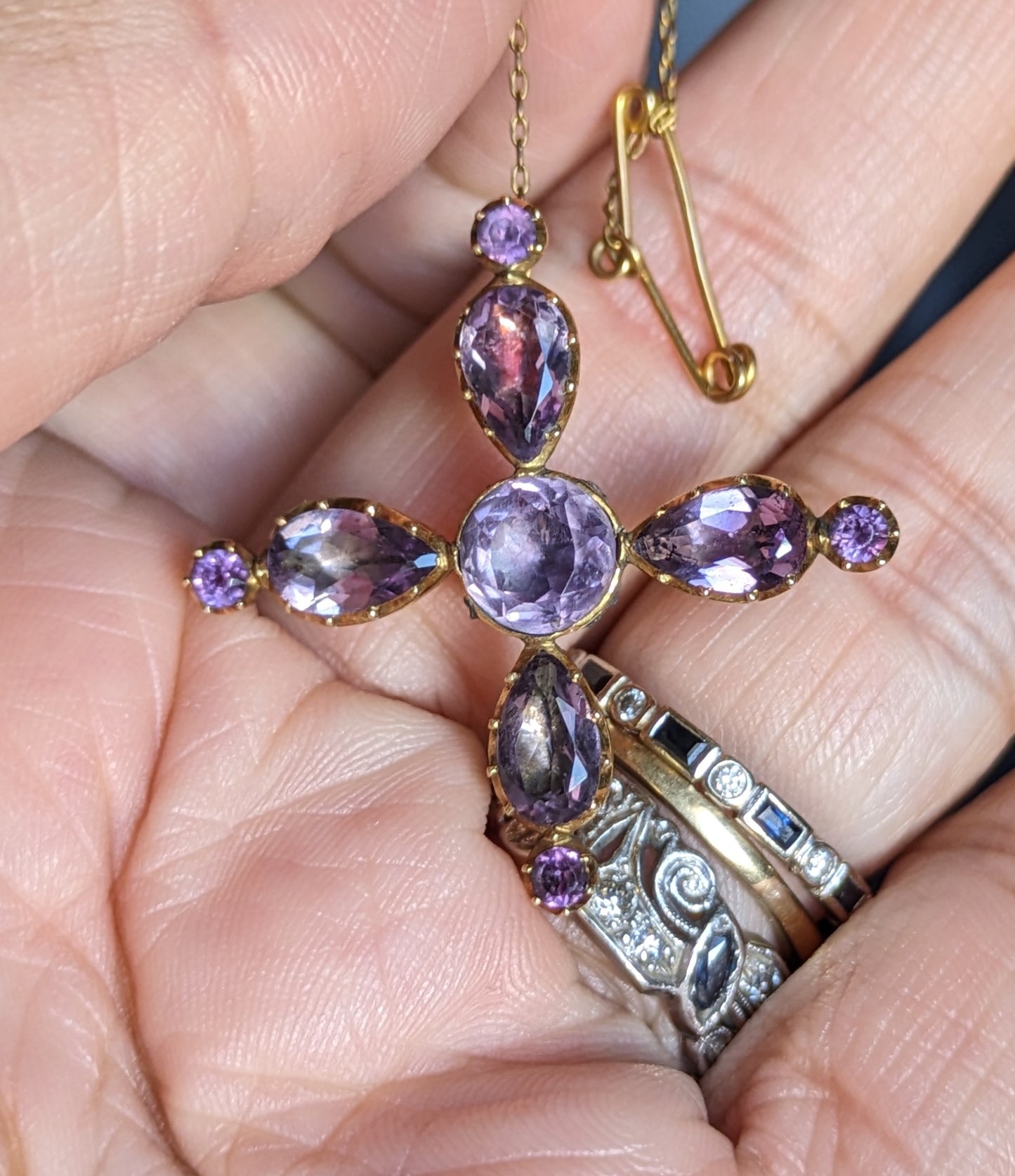 Georgian foil backed amethyst cross- pin/pendant