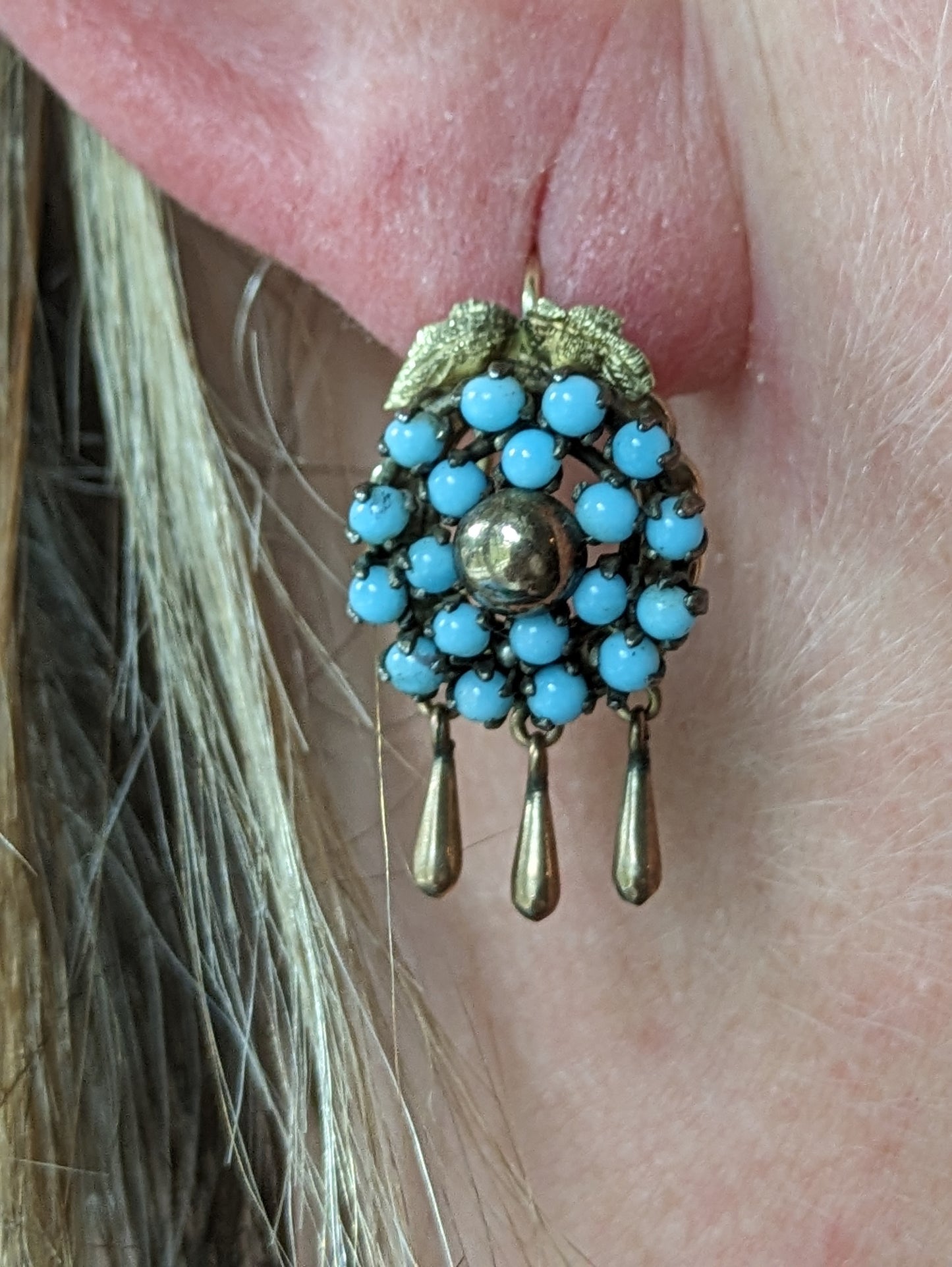 Turquoise and gold dangle earrings circa 1850s