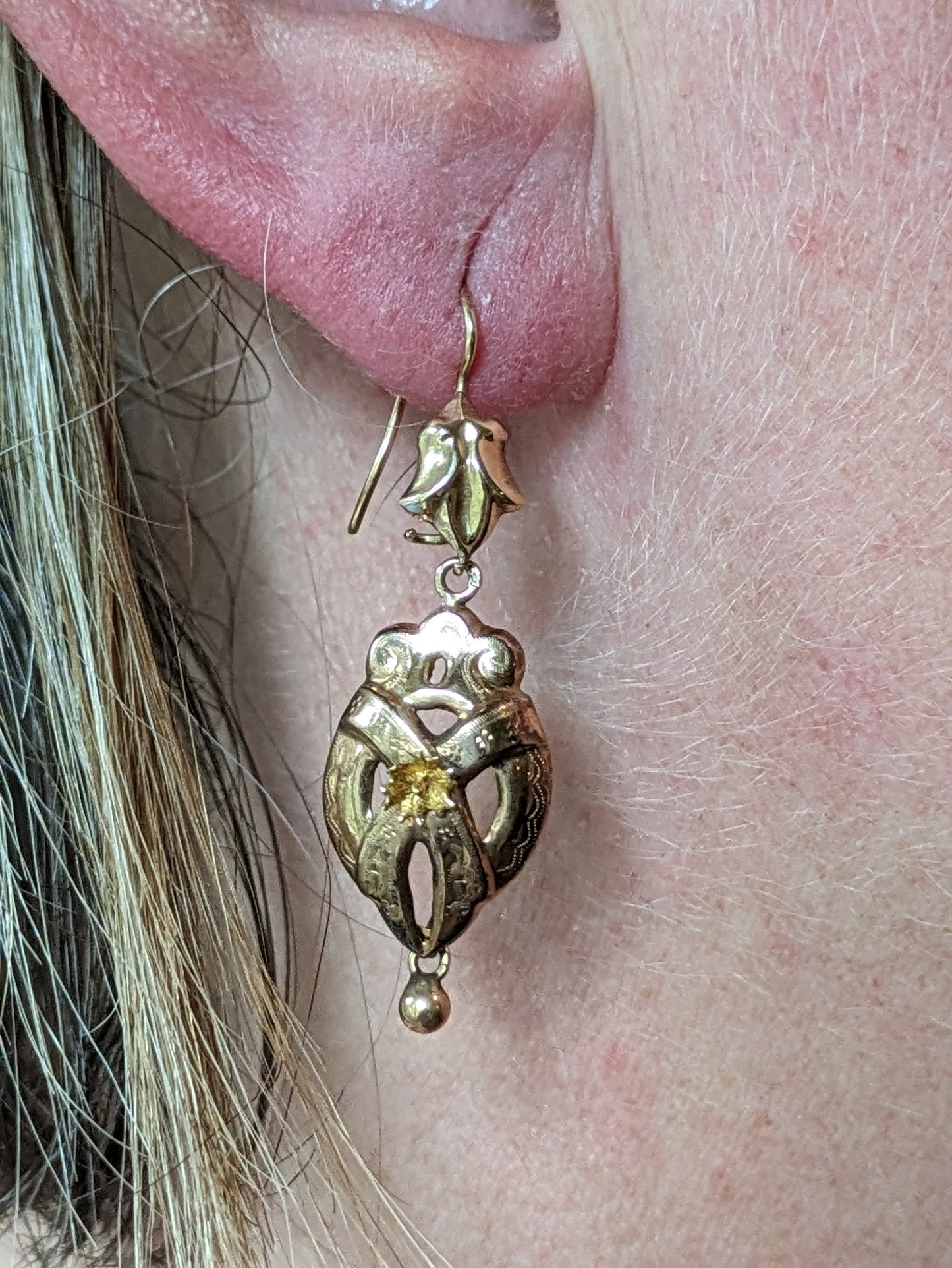 14k Early 1900's Dutch Drop Earrings with Ball Dangle