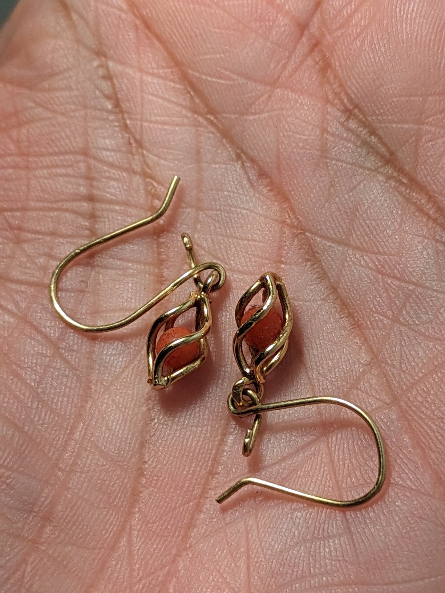 15Kt Wire Caged Coral Earrings