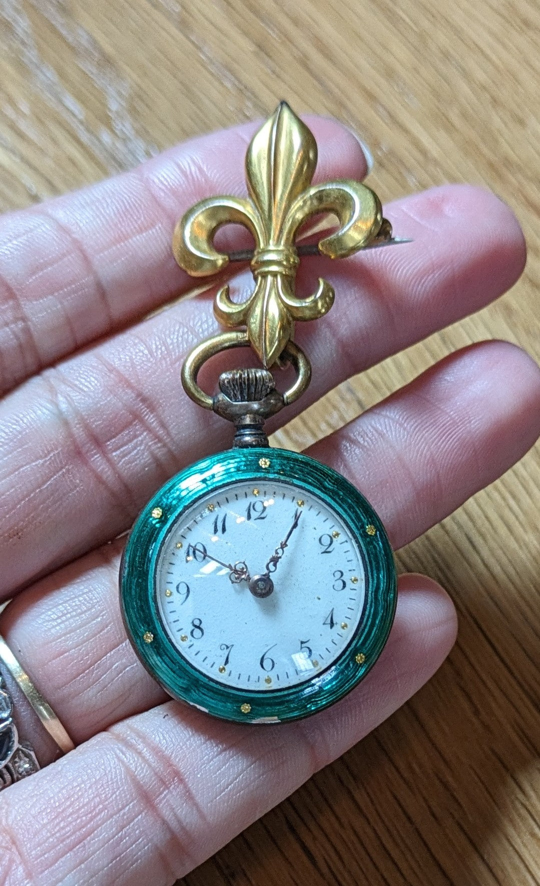 Sterling green enamel open faced pocket watch
