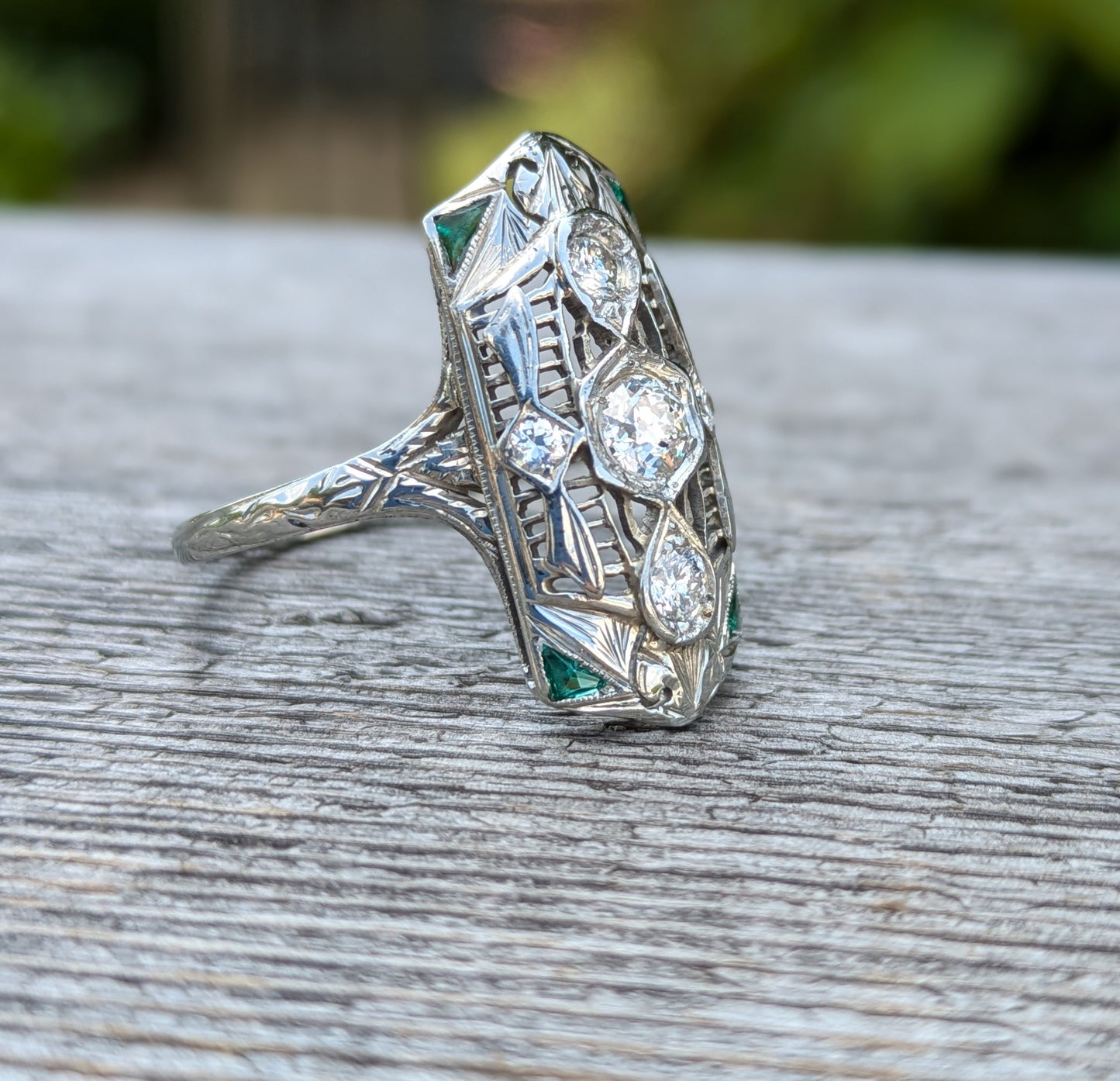 18k Emerald Bridge Ring 1910