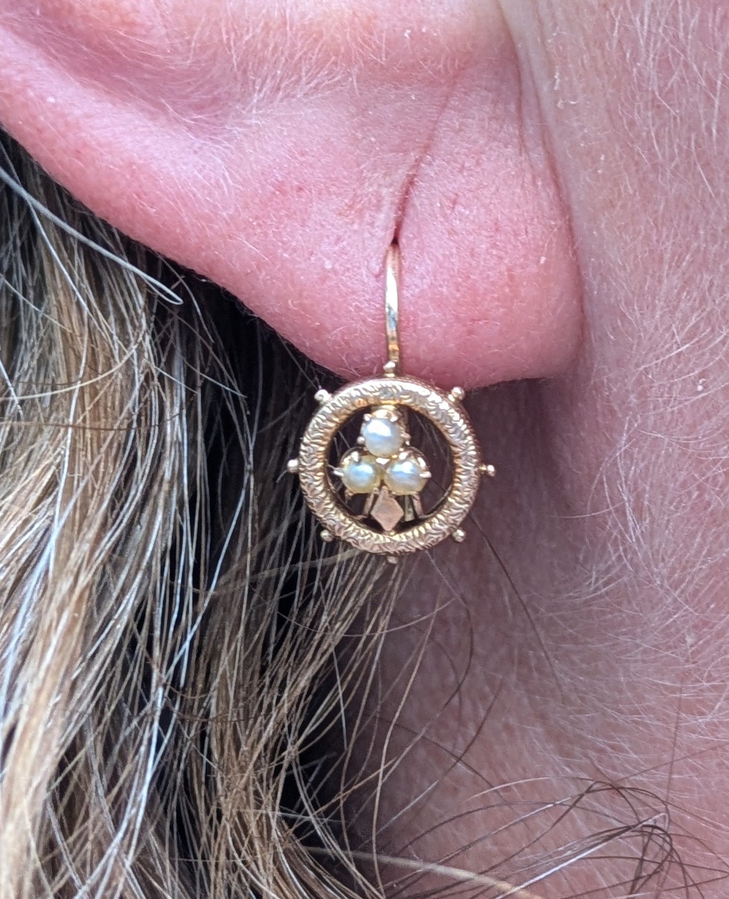 Late 1800's Dutch 14k Rose Gold and Pearl Earrings