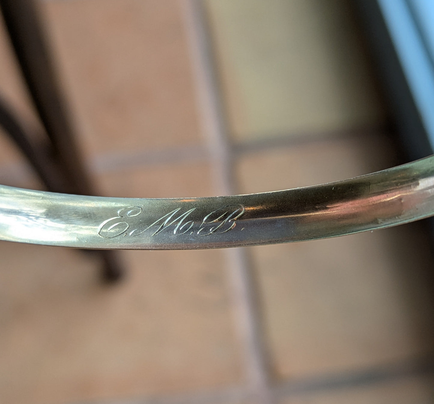 10kt 1910s Diamond Bangle with Mine Cut Diamond and Internal Engraving