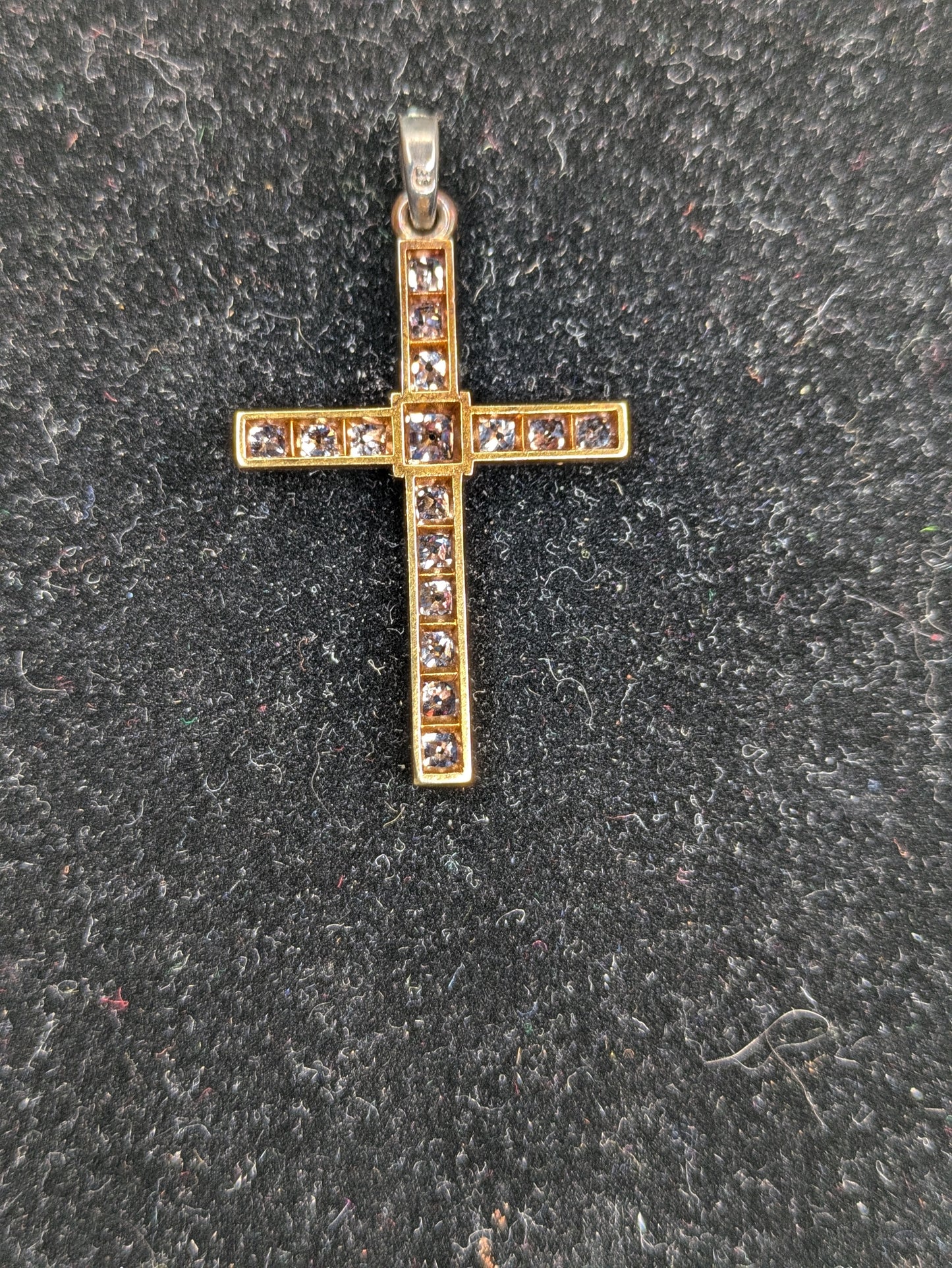 14k Gold and Silver Mine Cut Diamond Cross Pendant
