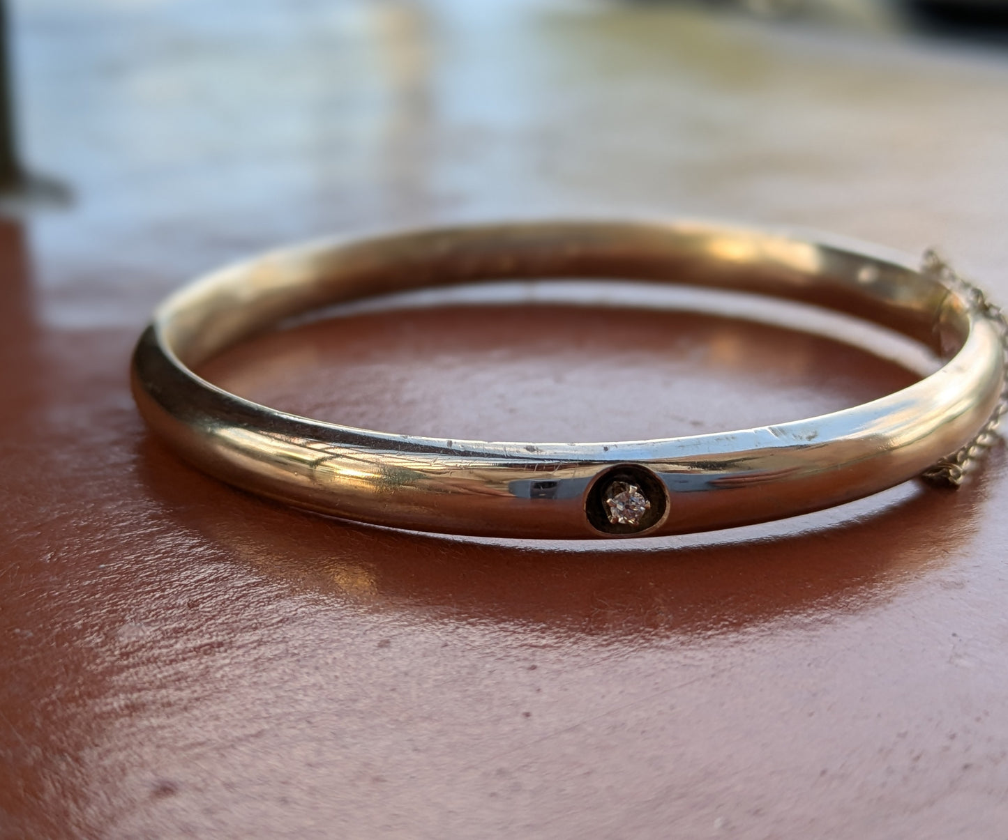10kt 1910s Diamond Bangle with Mine Cut Diamond and Internal Engraving