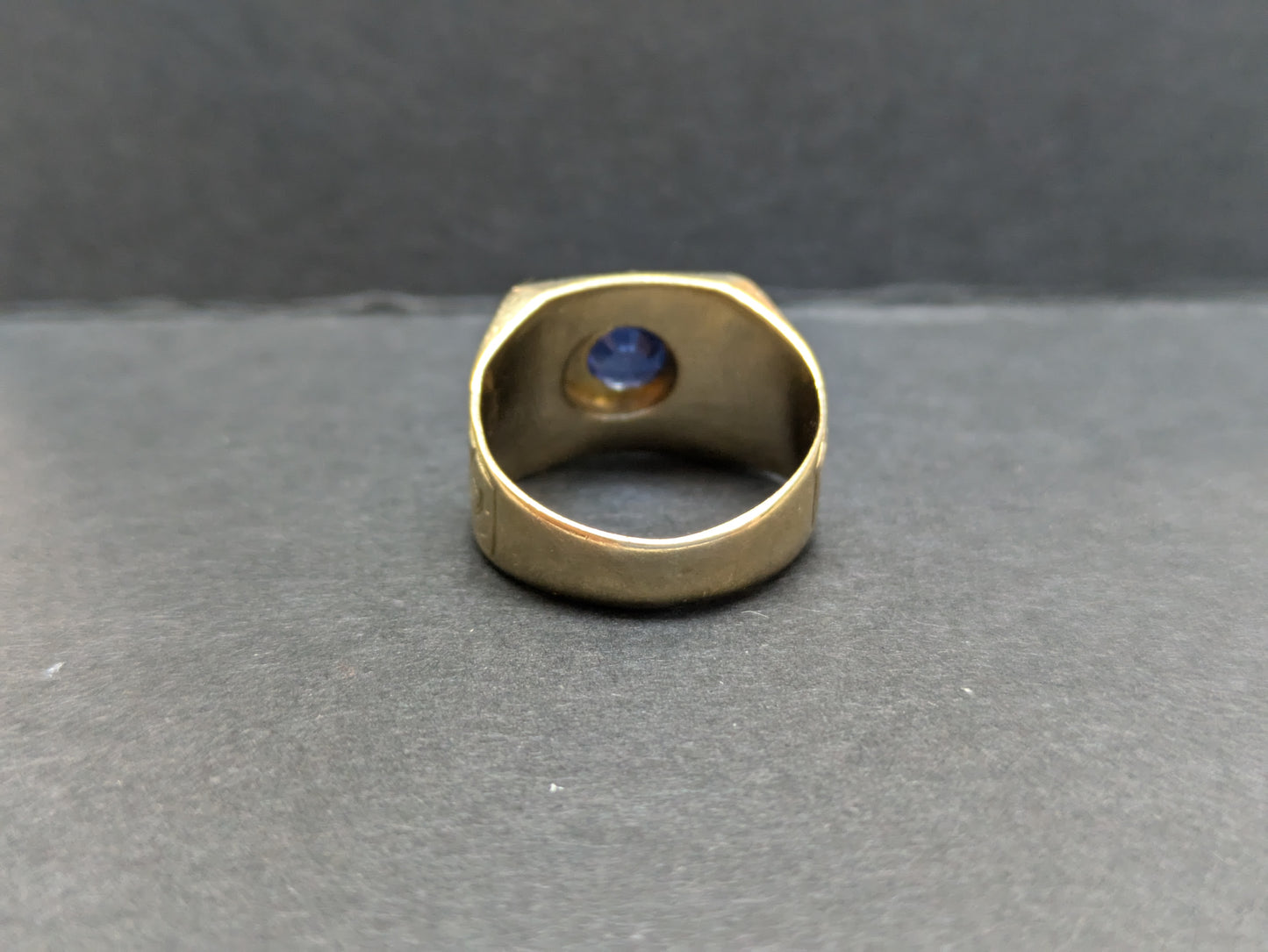 18k Yellow Gold Hand Engraved Pinky Ring with Sapphire Center