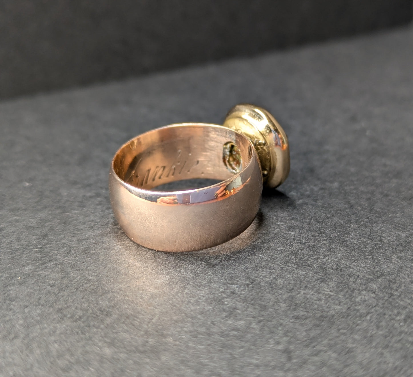 Wide band with Heart and Cupid Intaglio