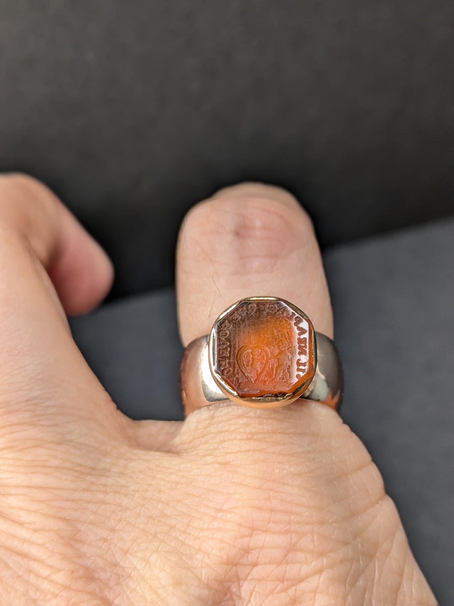 Wide band with Heart and Cupid Intaglio