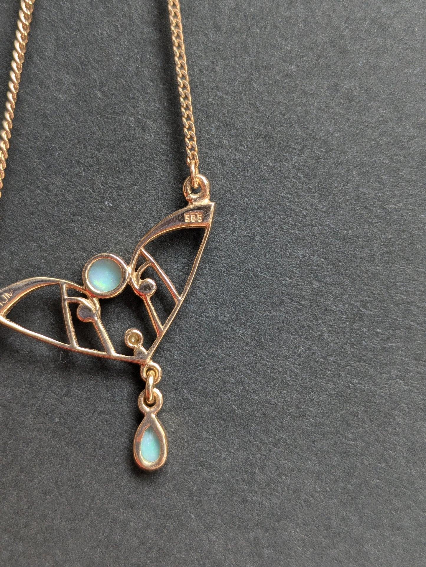 14k Arts and Crafts Opal and Seed Pearl Necklace