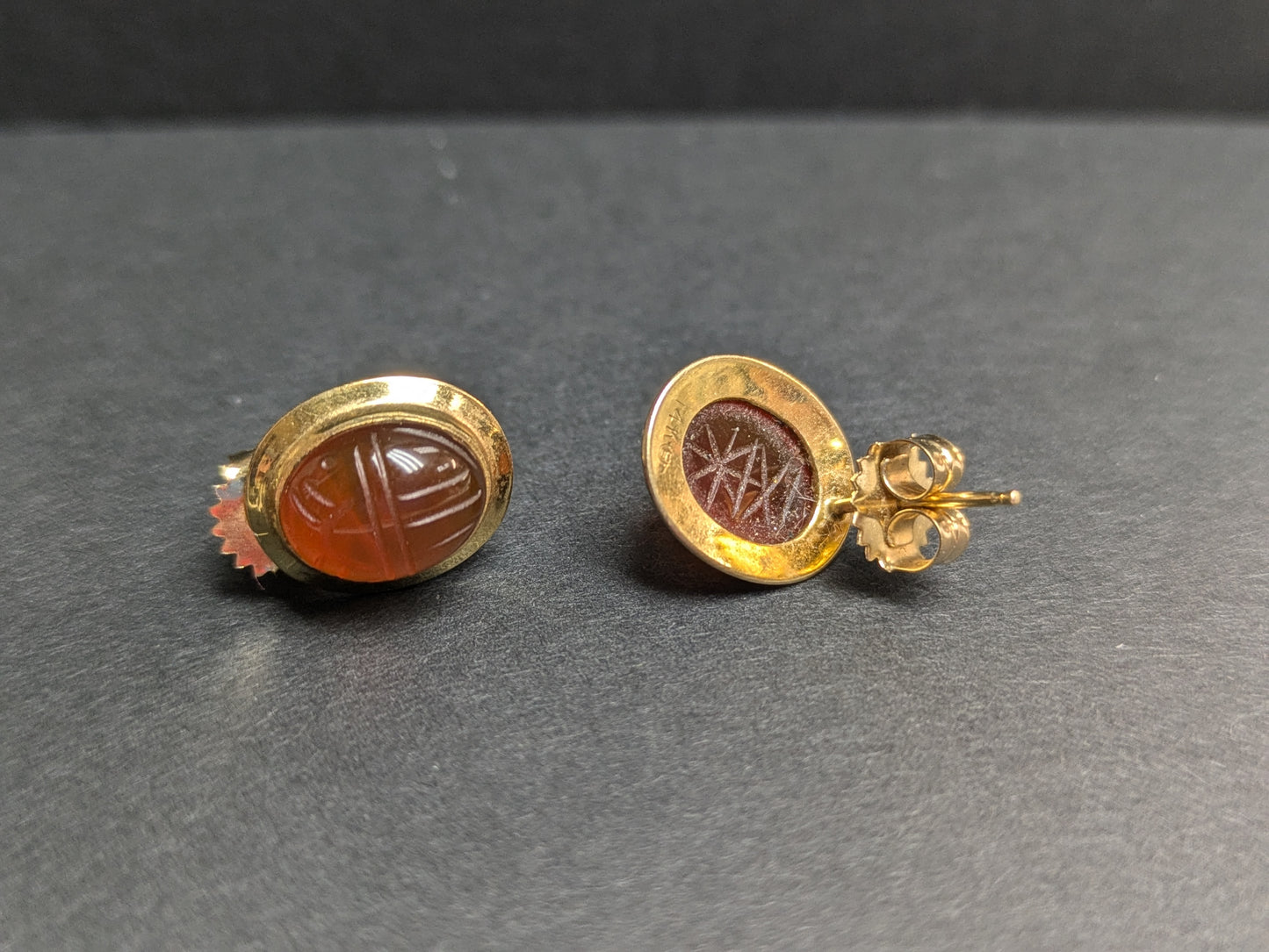 14k Carved Citrine "Scarab" Earrings