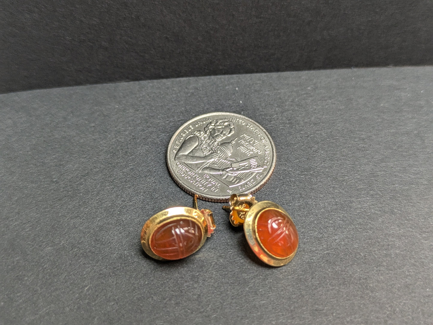 14k Carved Citrine "Scarab" Earrings