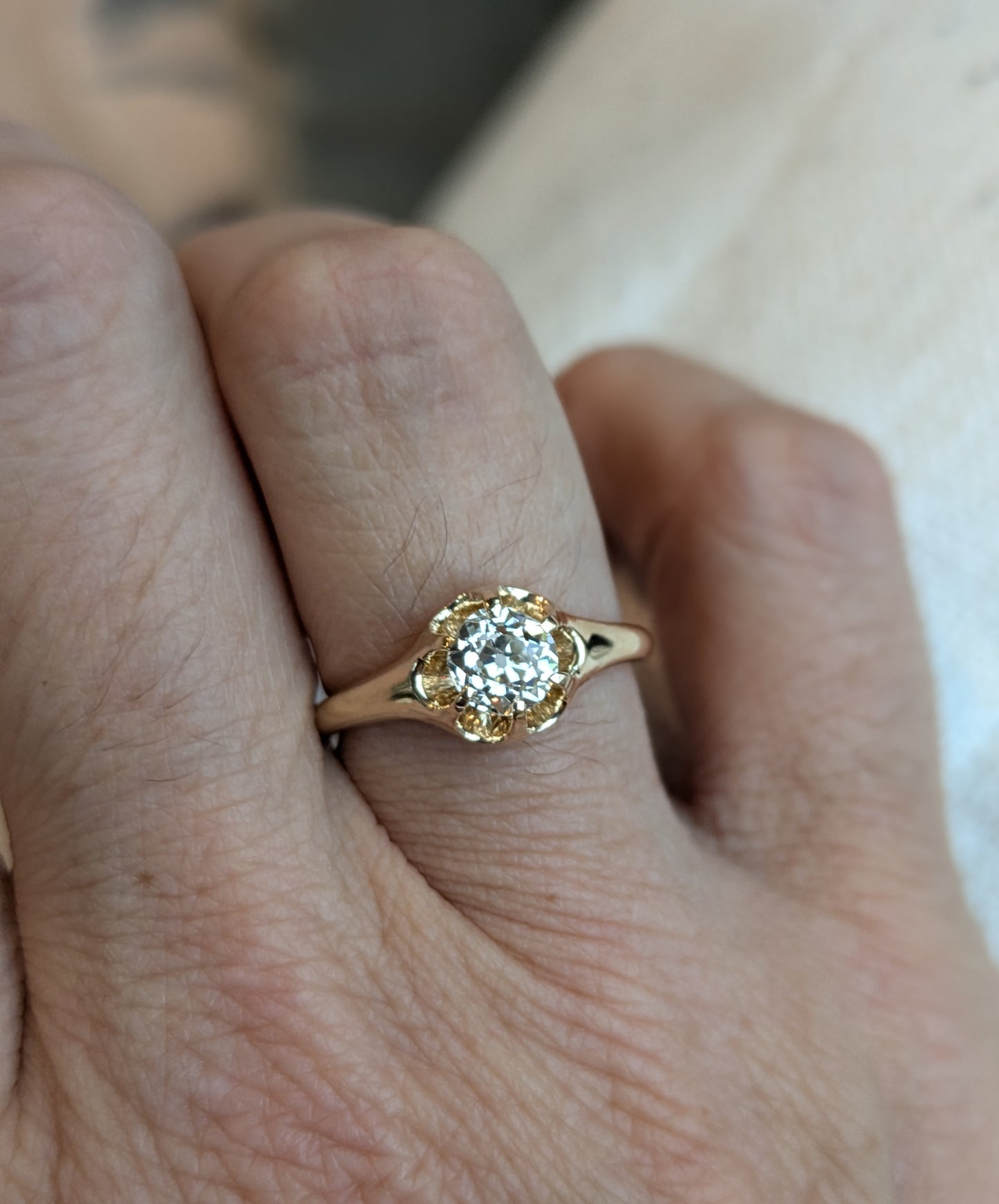 10k Belcher Set .77ct OEC Diamond Ring