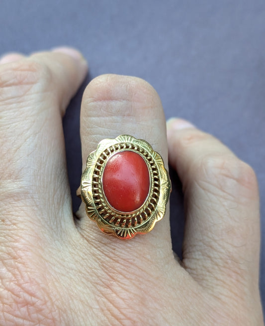14k Red Coral Ring