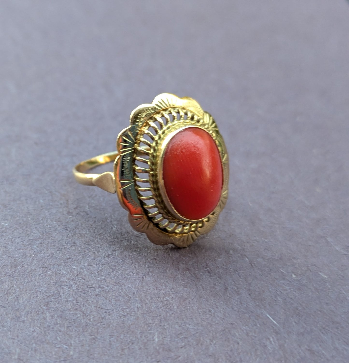14k Red Coral Ring