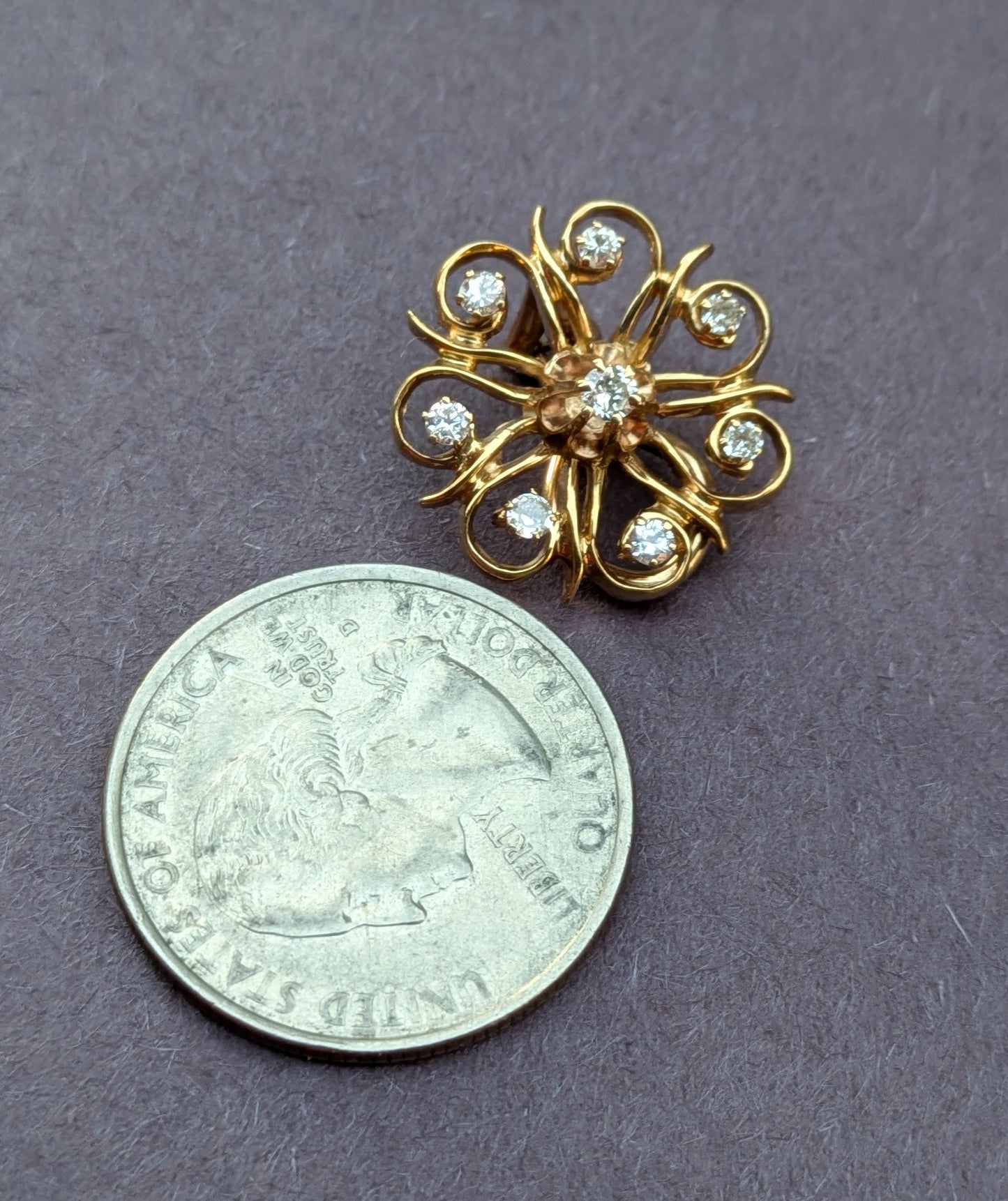 14k Diamond Starburst Style Earrings with Old European Cut Diamonds