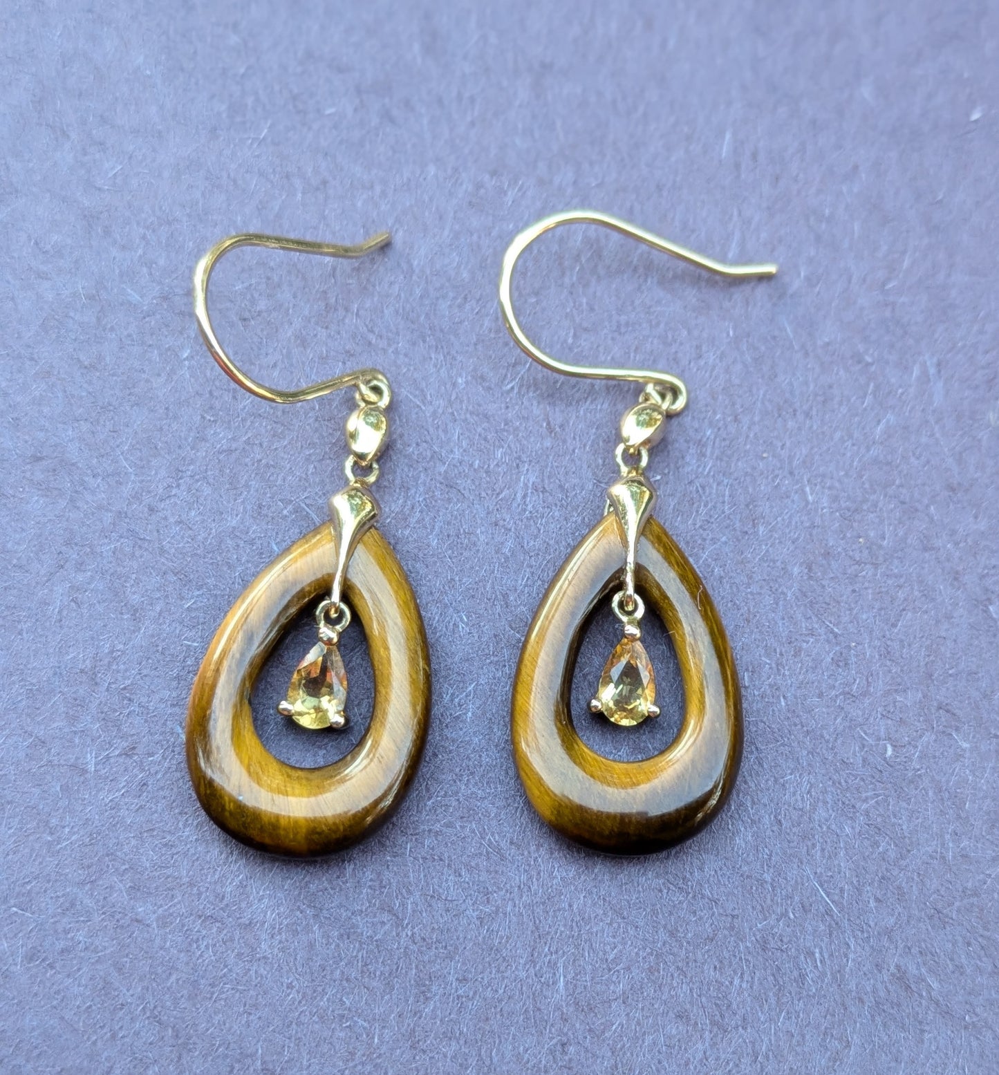 14k 1960's Tiger's Eye Dangle Earrings