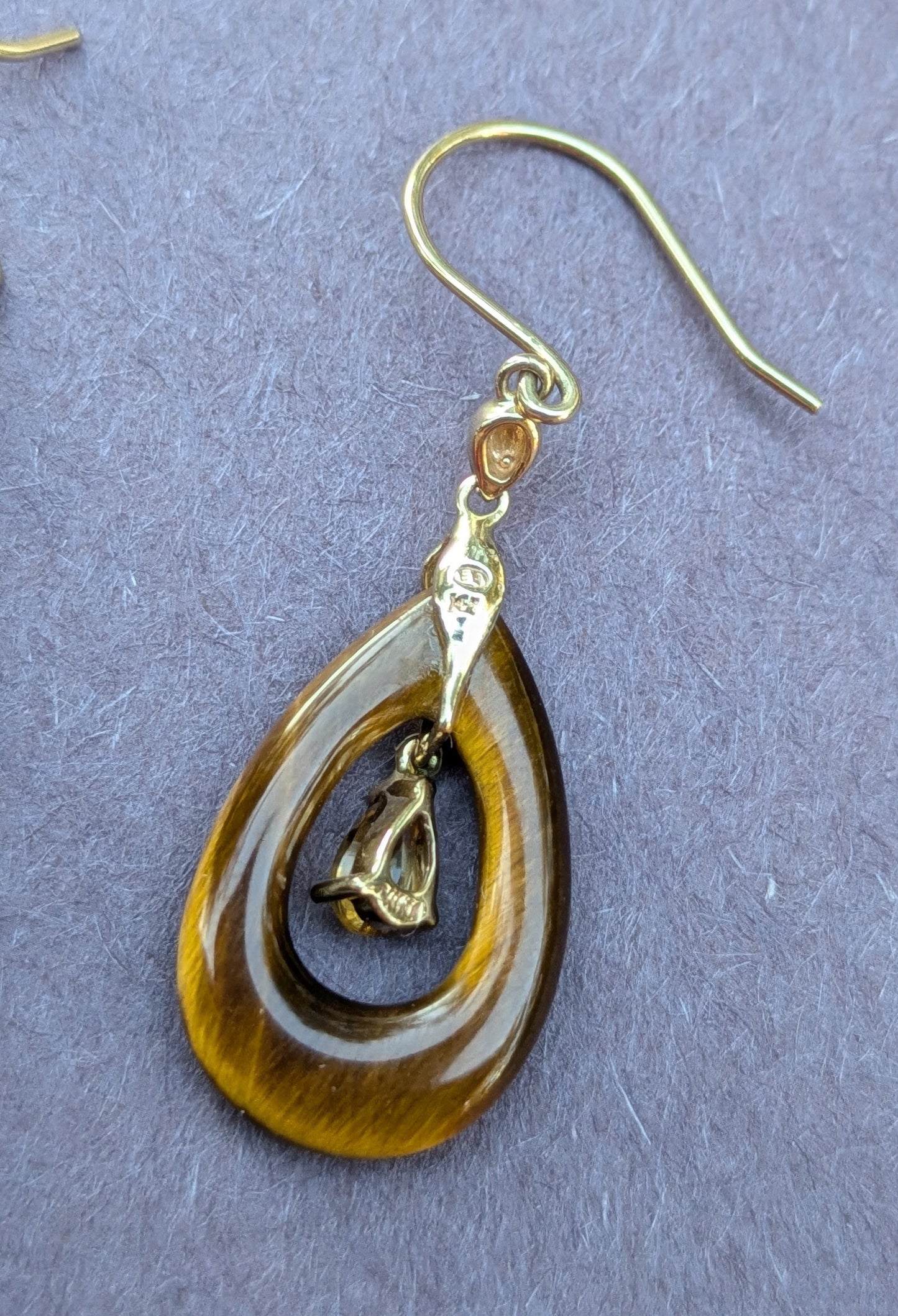 14k 1960's Tiger's Eye Dangle Earrings