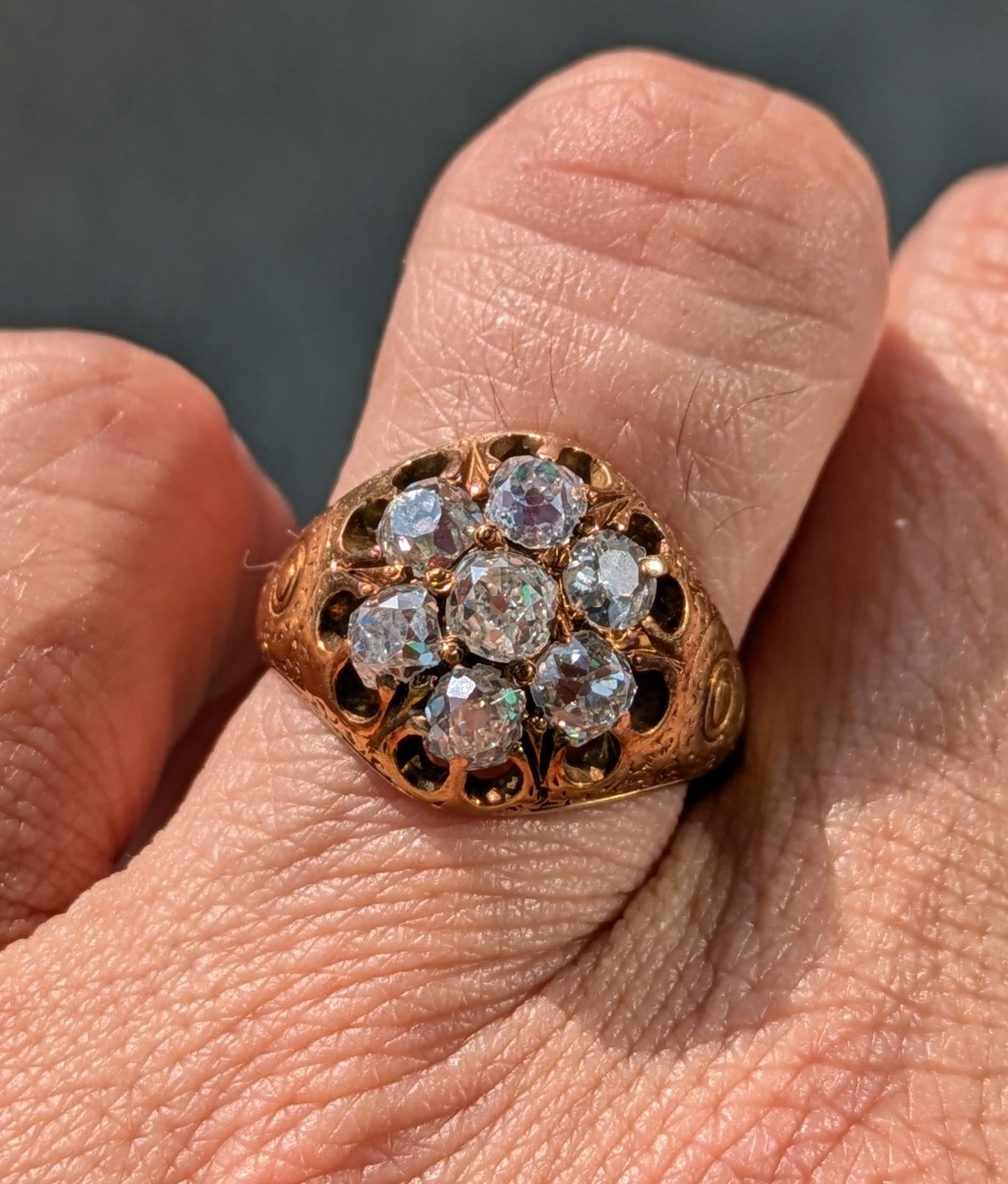 18k Mine Cut Diamond Cluster Ring