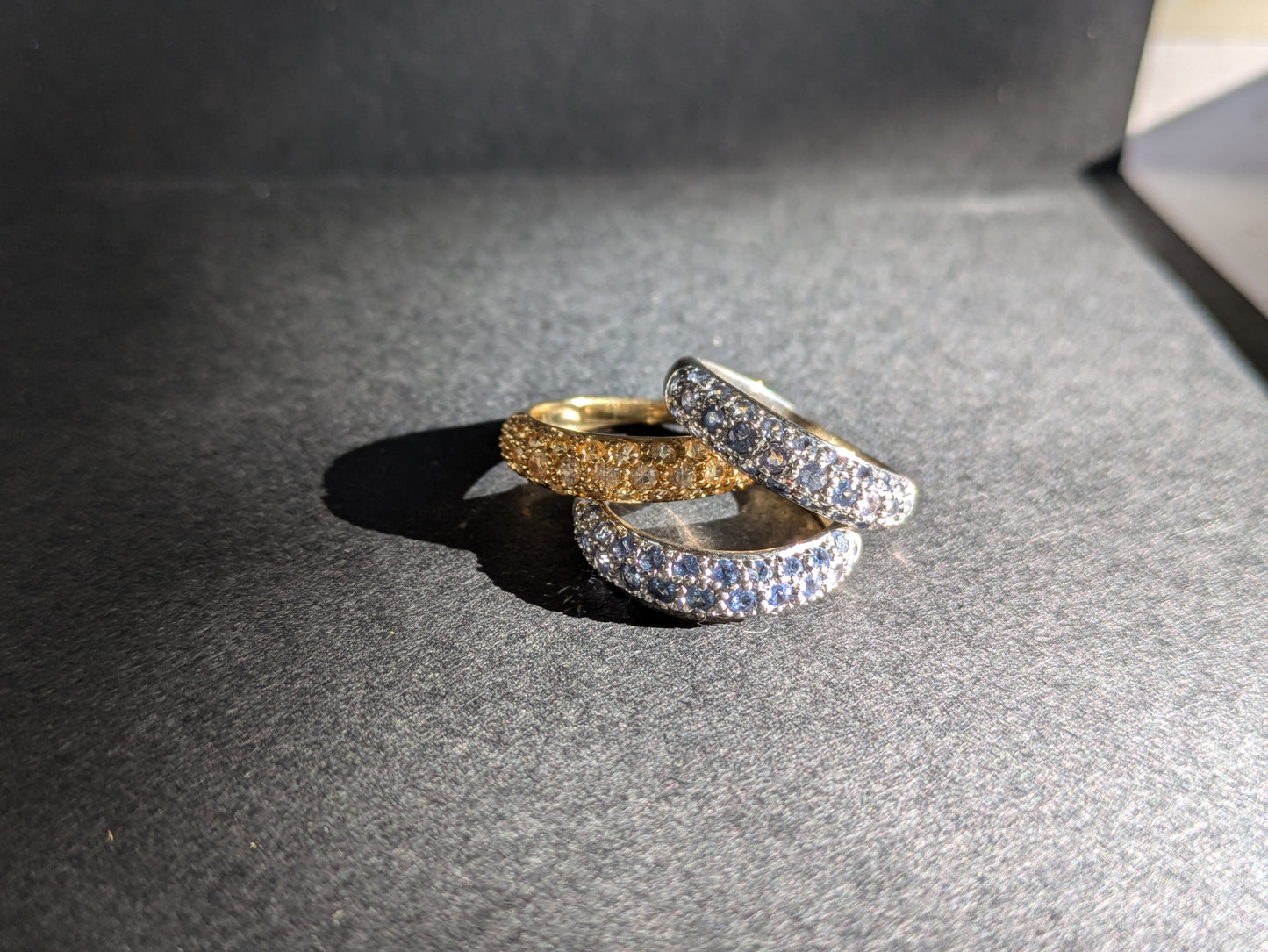 Set of 3 14k Bands- Set with Yellow and Blue Sapphire