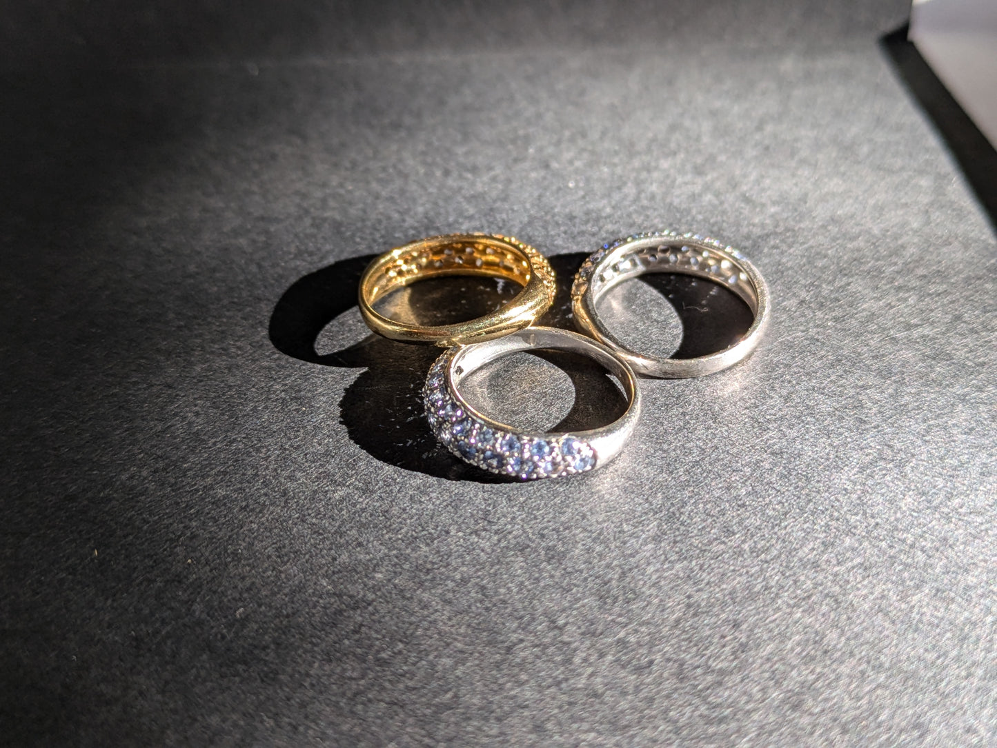 Set of 3 14k Bands- Set with Yellow and Blue Sapphire