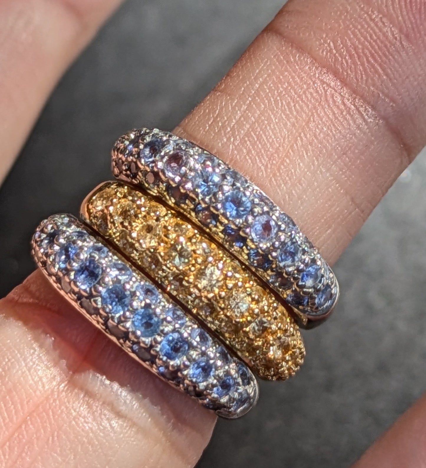 Set of 3 14k Bands- Set with Yellow and Blue Sapphire