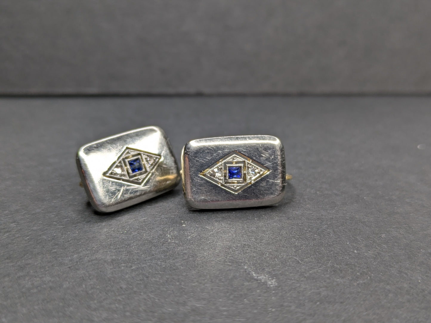 18kt & Platinum Art Deco Sapphire and Diamond Earrings