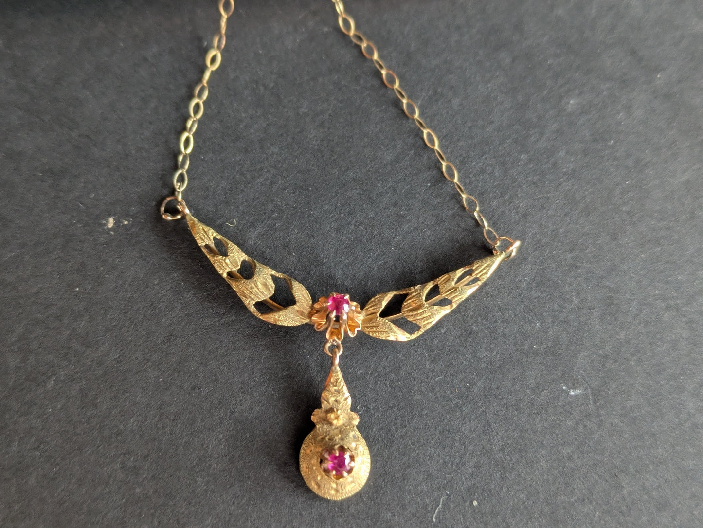 14k Arts and Crafts Ruby Necklace