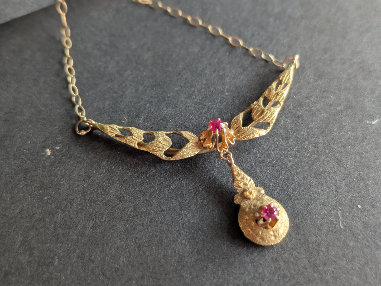 14k Arts and Crafts Ruby Necklace