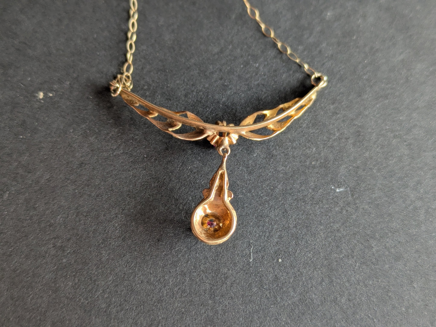 14k Arts and Crafts Ruby Necklace