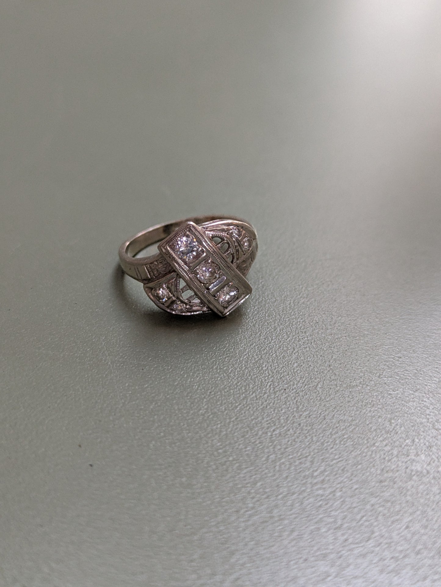 14k White Gold and Diamond 1930's Right Hand Ring