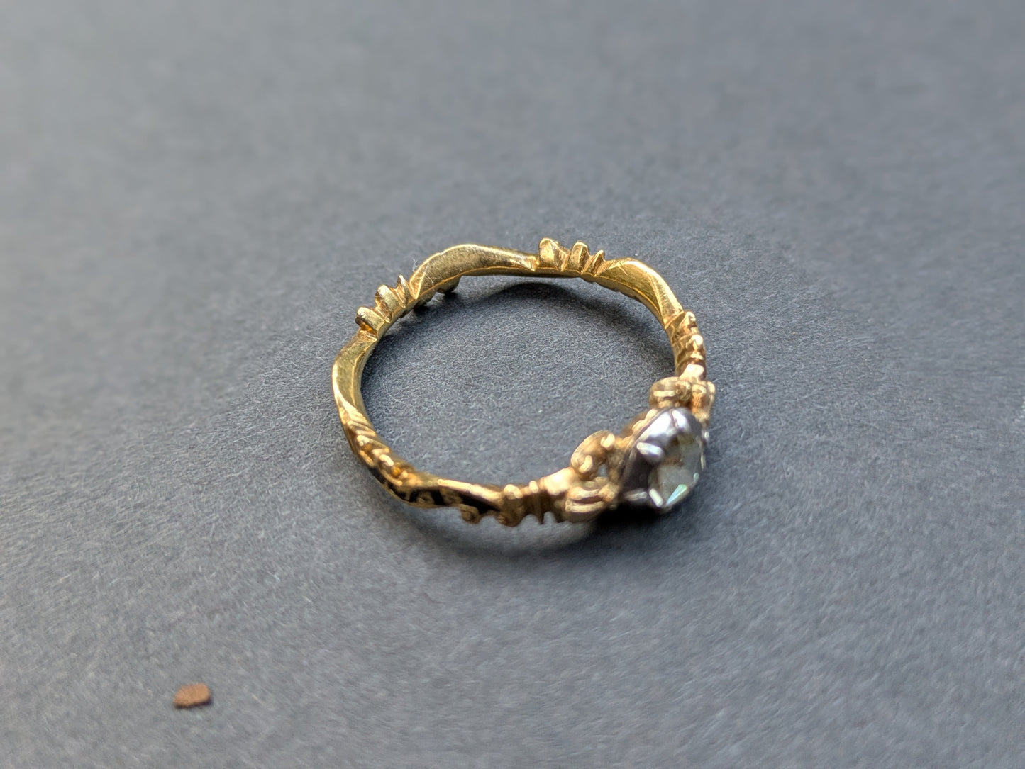 15k Mourning Ring circa 1758 with Rose Cut Diamond