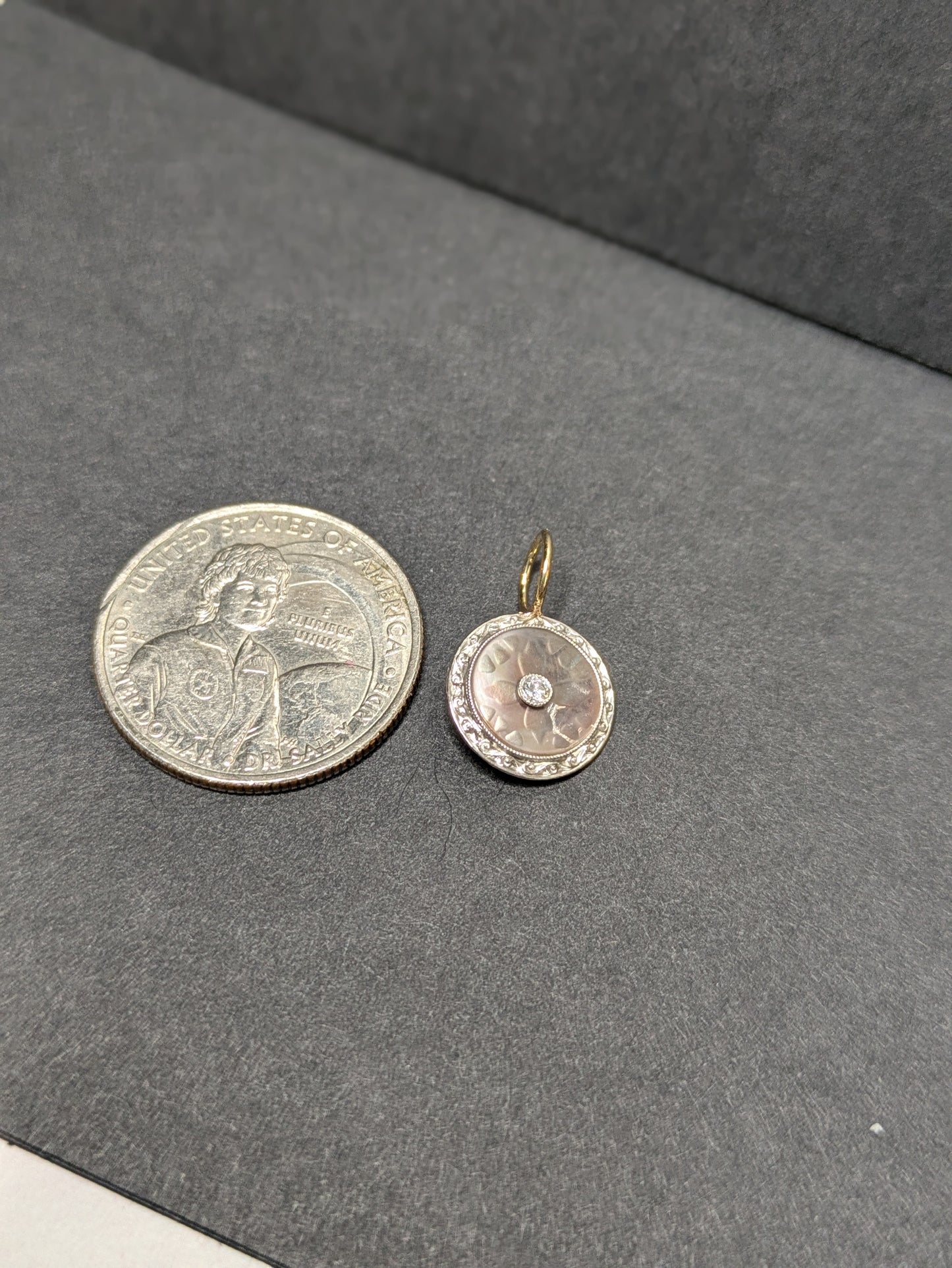 14k and Platinum Black Mother of Pearl and Diamond Charm