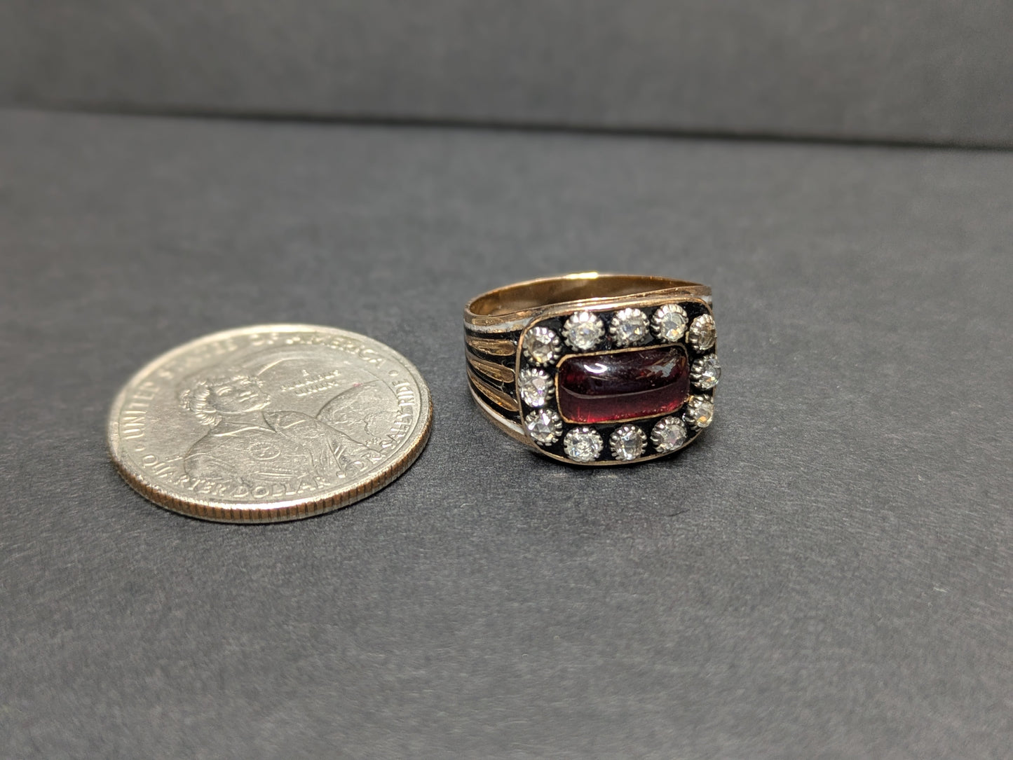 1825 French Garnet and Minecut Diamond Ring