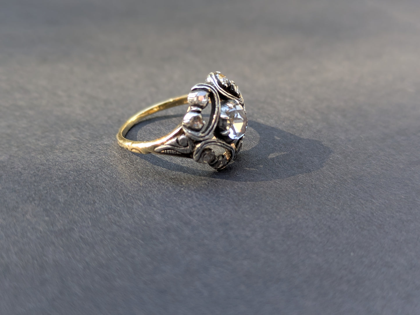 Dutch Silver and 14k Gold Diamond Ring