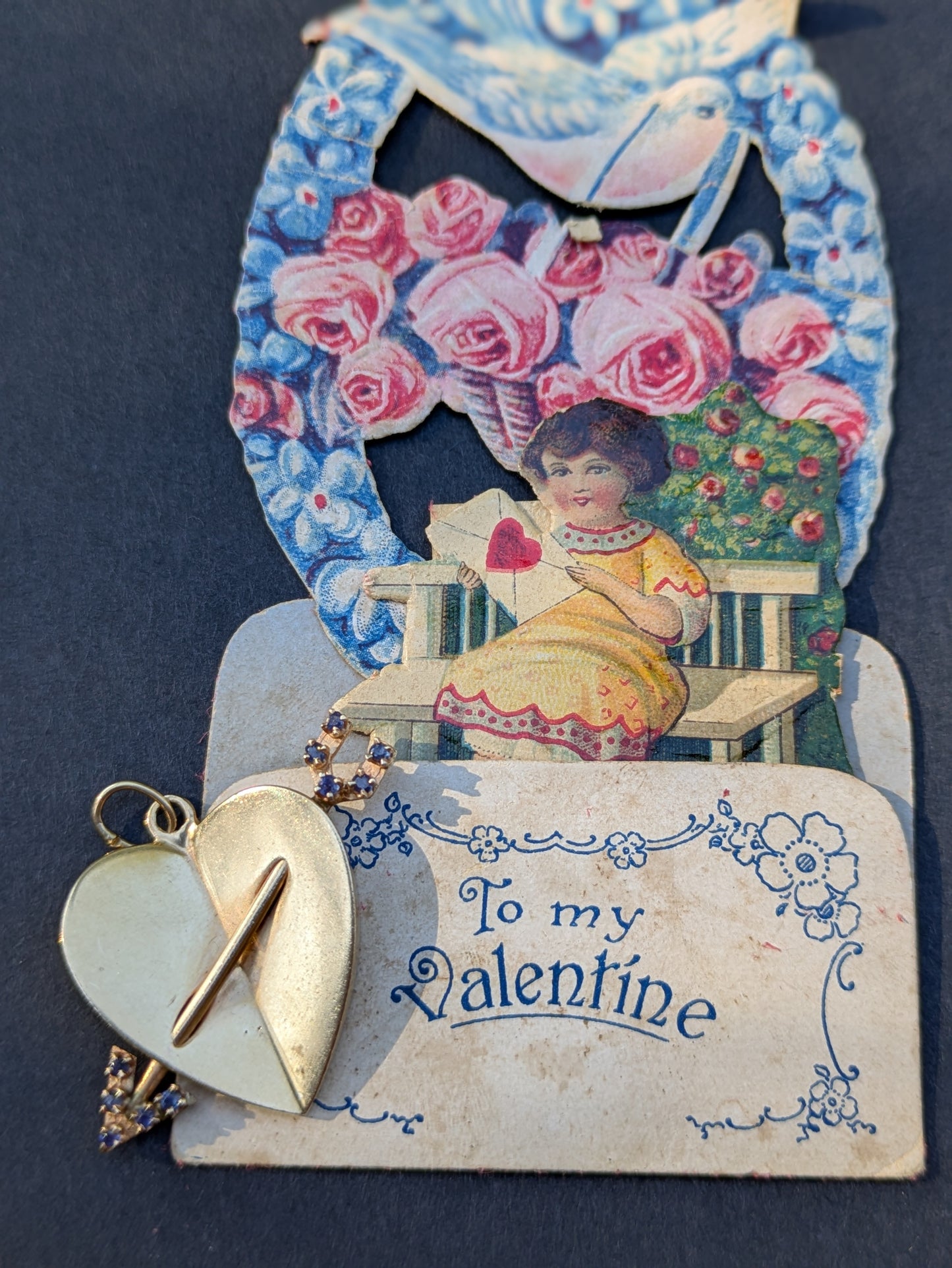 14k Heart and Arrow Pendant with Sapphires
