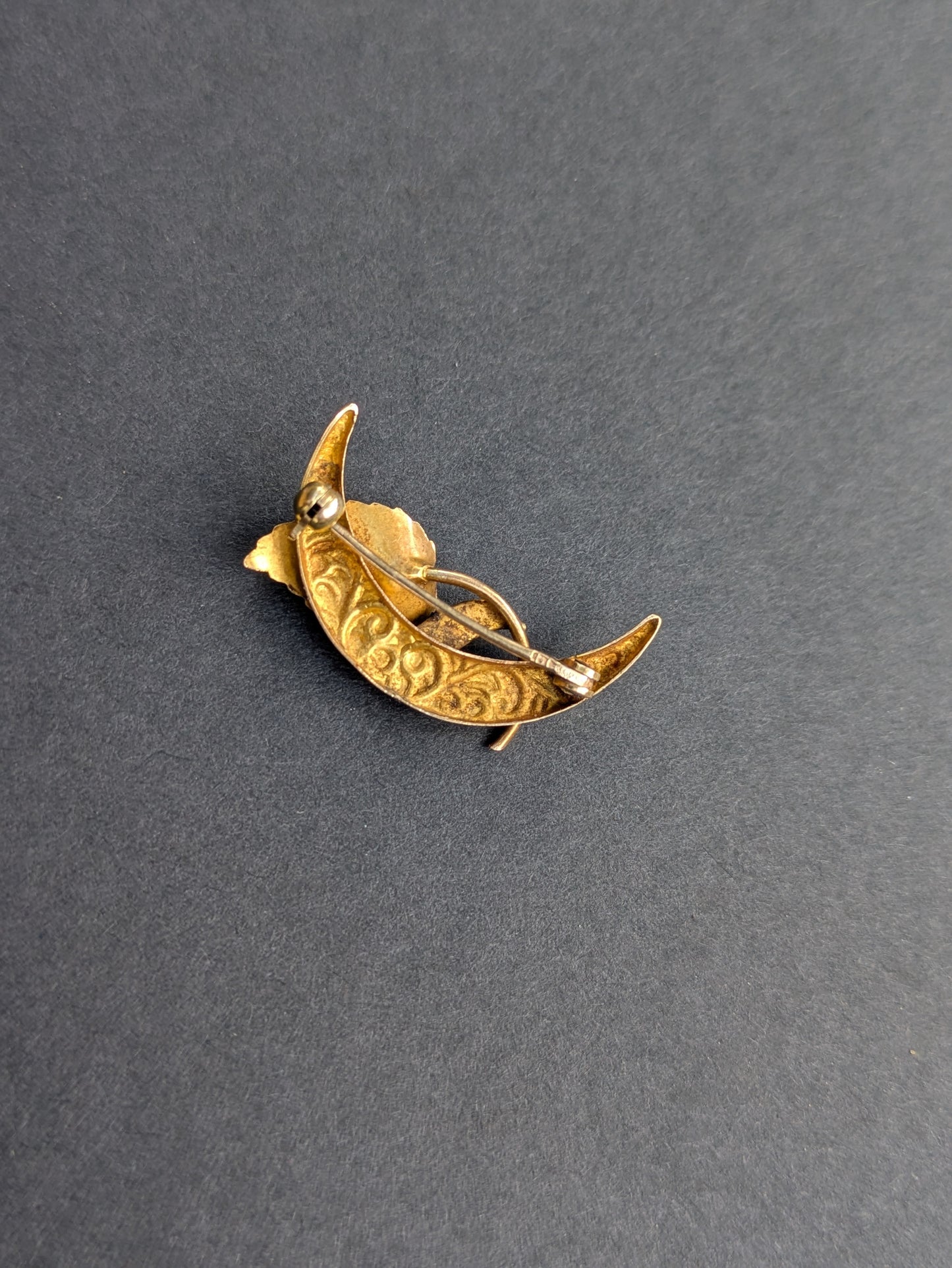 10k 1917 Seed Pearl and Crescent Brooch