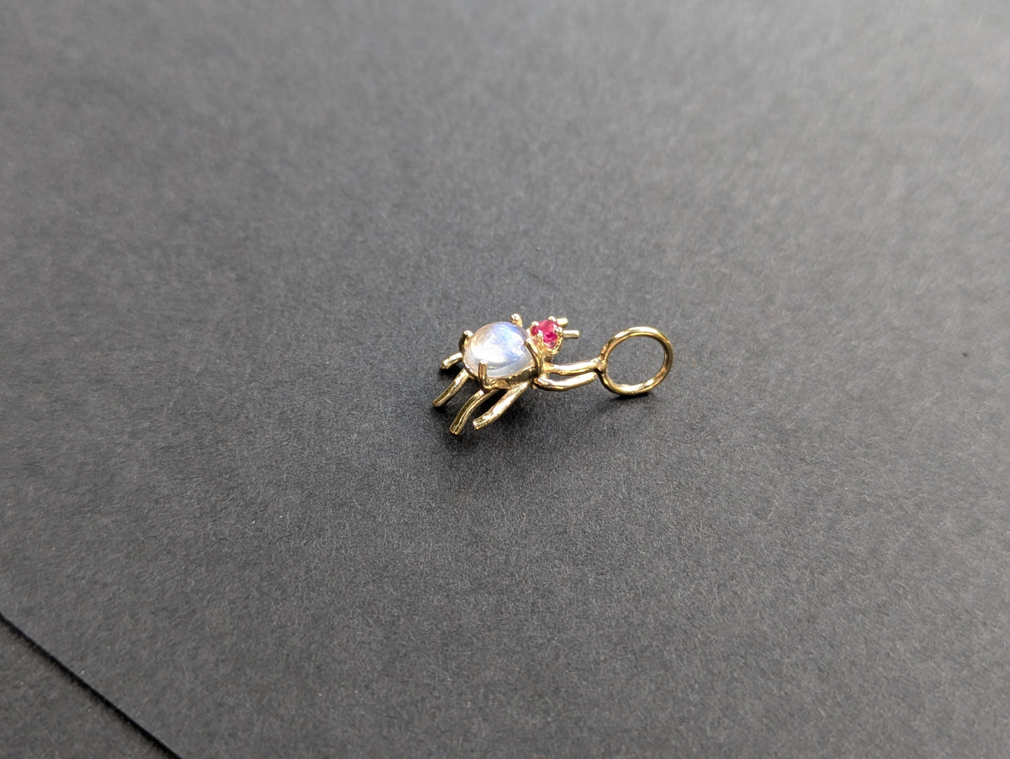 14k Spider Charm with Ruby and Moonstone