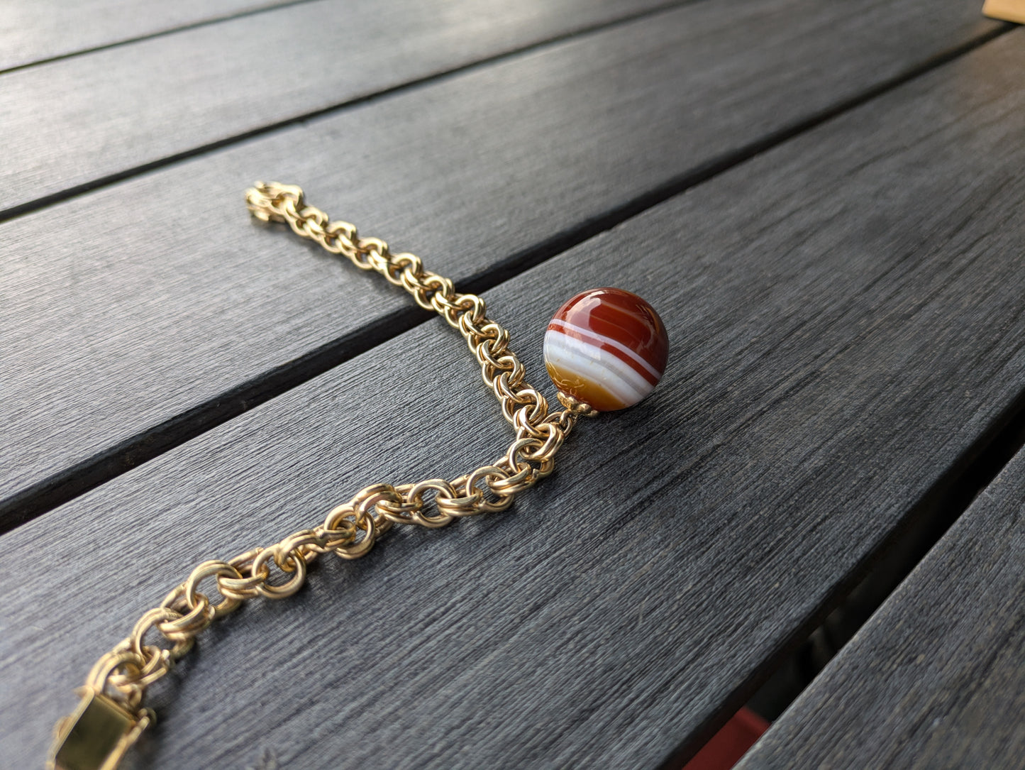 14k Banded Carnelian Ball Bracelet