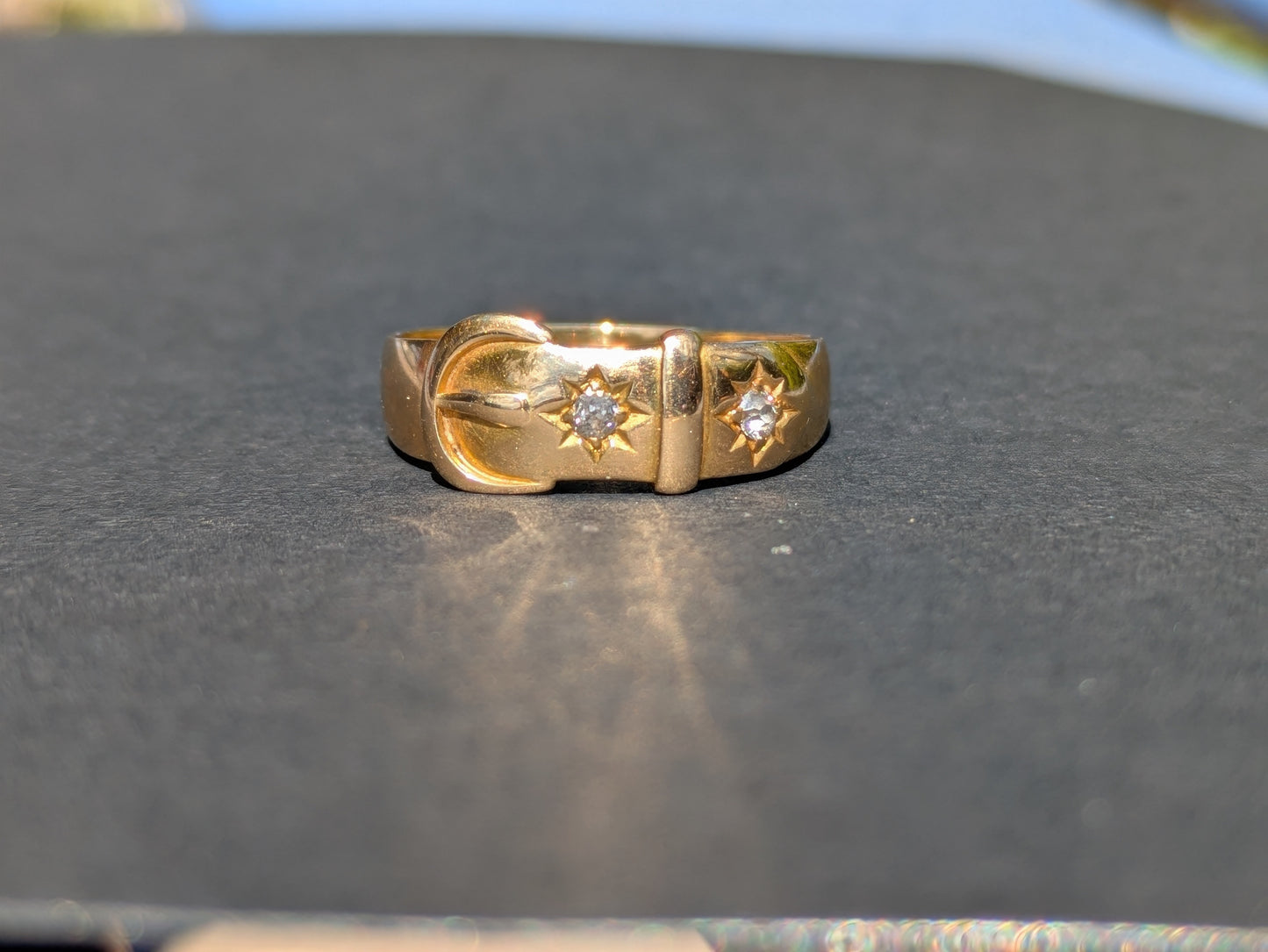 18kt Buckle Ring with Mine cut diamonds